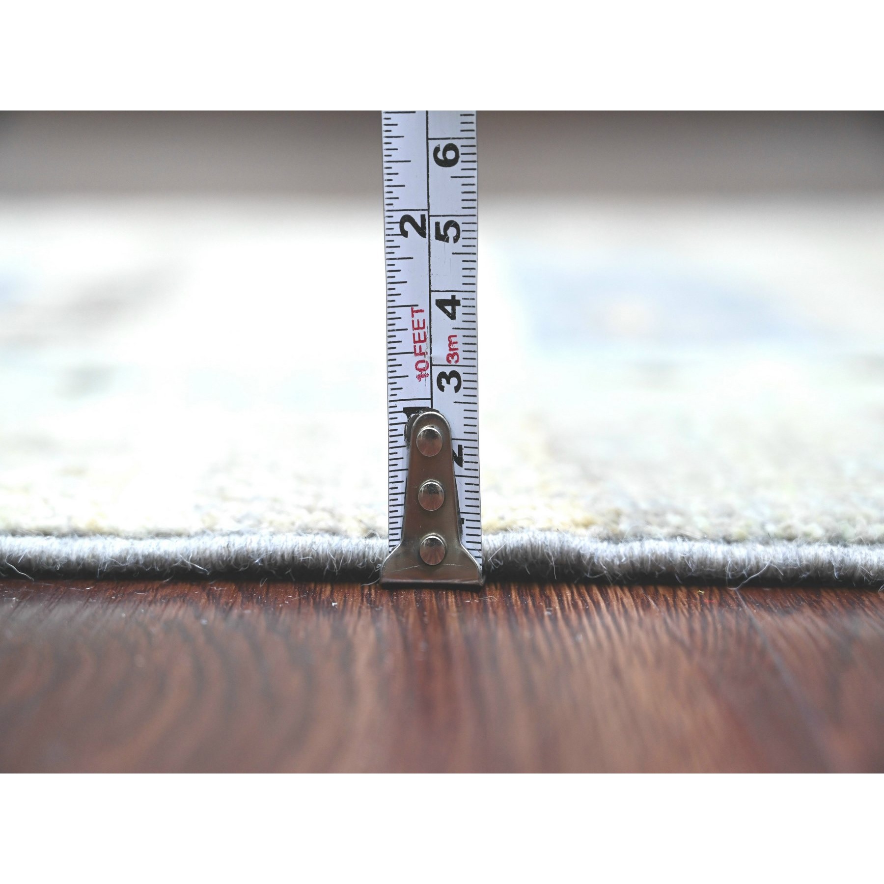 2'8"x7'7" Pewter Gray with Ivory, Hand Knotted, Fine Kashkuli Gabbeh with Small Animal Figurines, Soft Wool, Veggie Dyes, Runner, Oriental Rug Sh20120