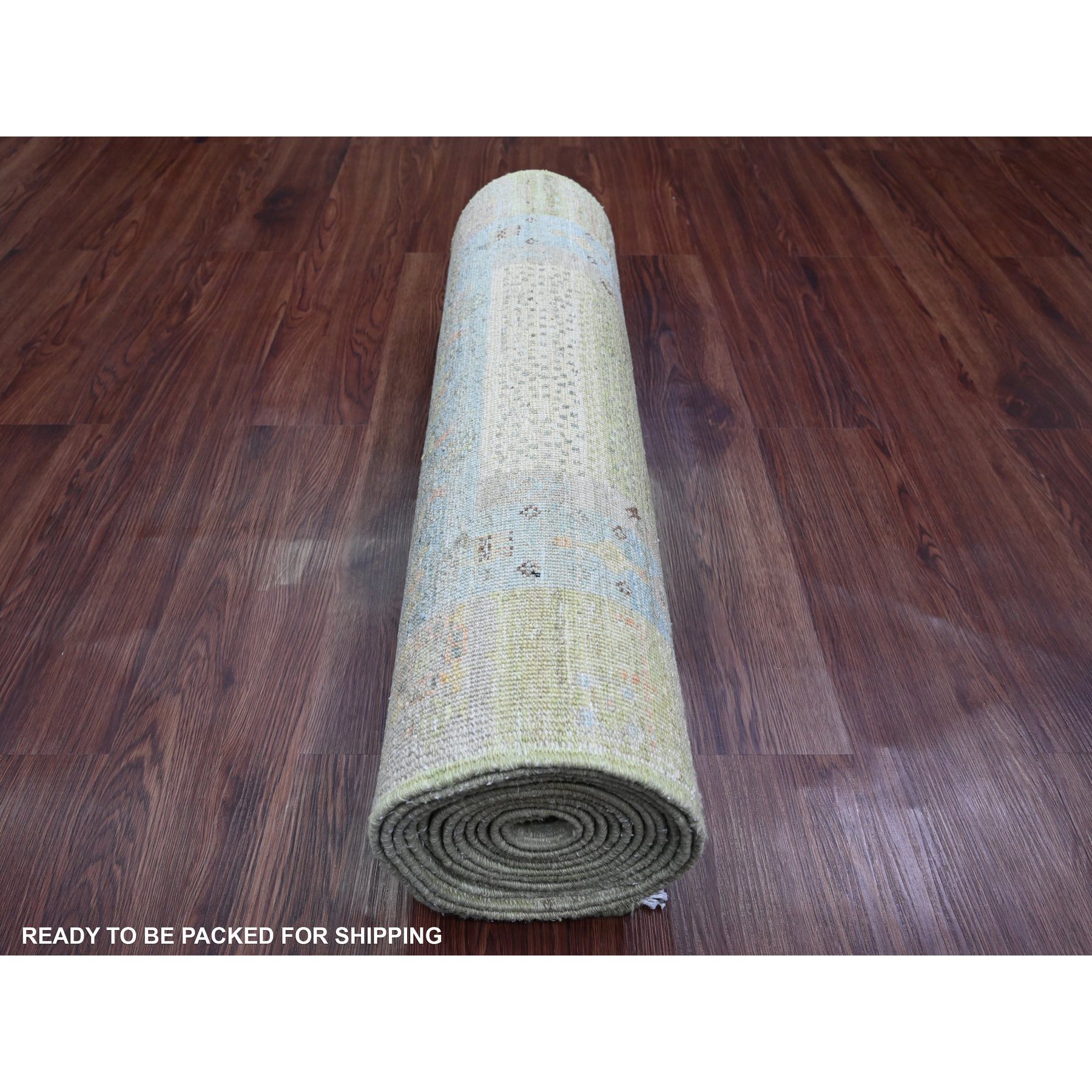 2'8"x14'8" Olive Green, Fine Kashkuli Gabbeh with Small Animal Figurines, Natural Dyes, 100% Wool, Hand Knotted, XL Runner, Oriental Rug Sh20122