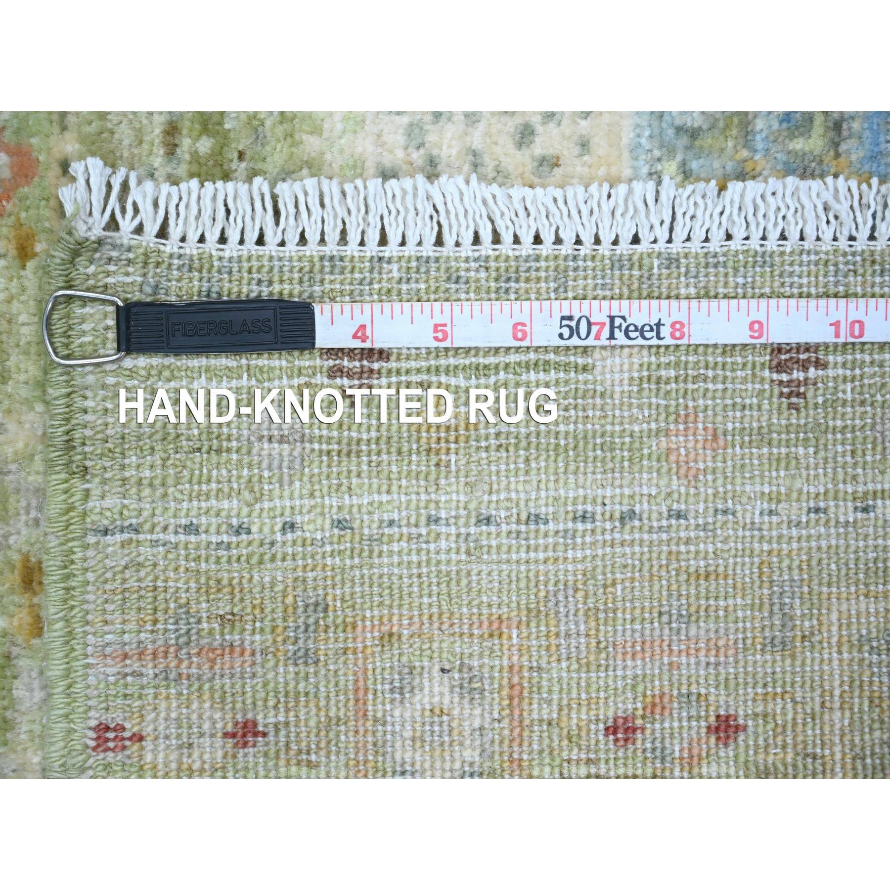 2'8"x14'8" Olive Green, Fine Kashkuli Gabbeh with Small Animal Figurines, Natural Dyes, 100% Wool, Hand Knotted, XL Runner, Oriental Rug Sh20122