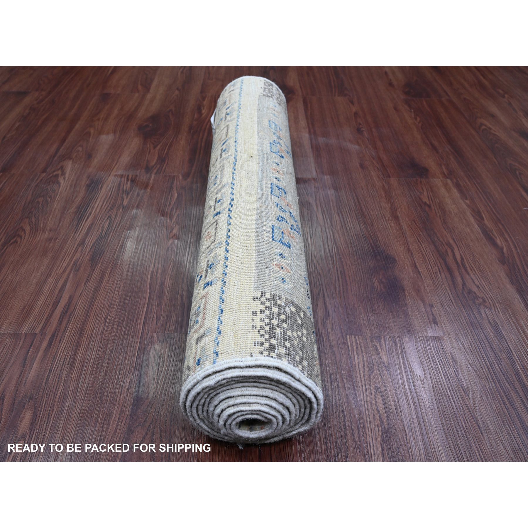 2'7"x10'3" Bone White with Gray, Fine Kashkuli Gabbeh with Small Animal Figurines, Soft Wool, Hand Knotted, Vegetable Dyes, Runner, Oriental Rug Sh20123