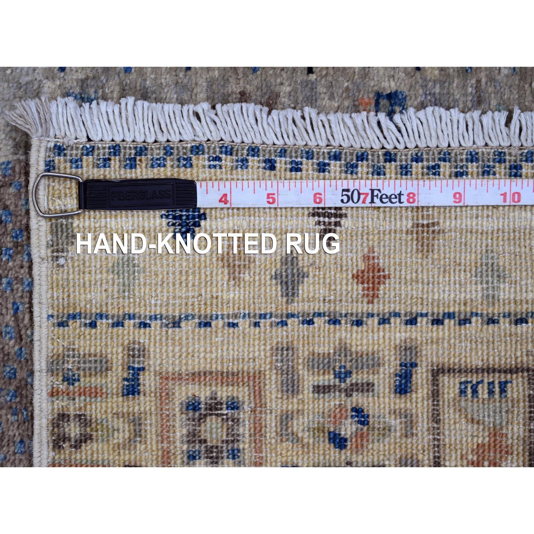 2'7"x10'3" Bone White with Gray, Fine Kashkuli Gabbeh with Small Animal Figurines, Soft Wool, Hand Knotted, Vegetable Dyes, Runner, Oriental Rug Sh20123