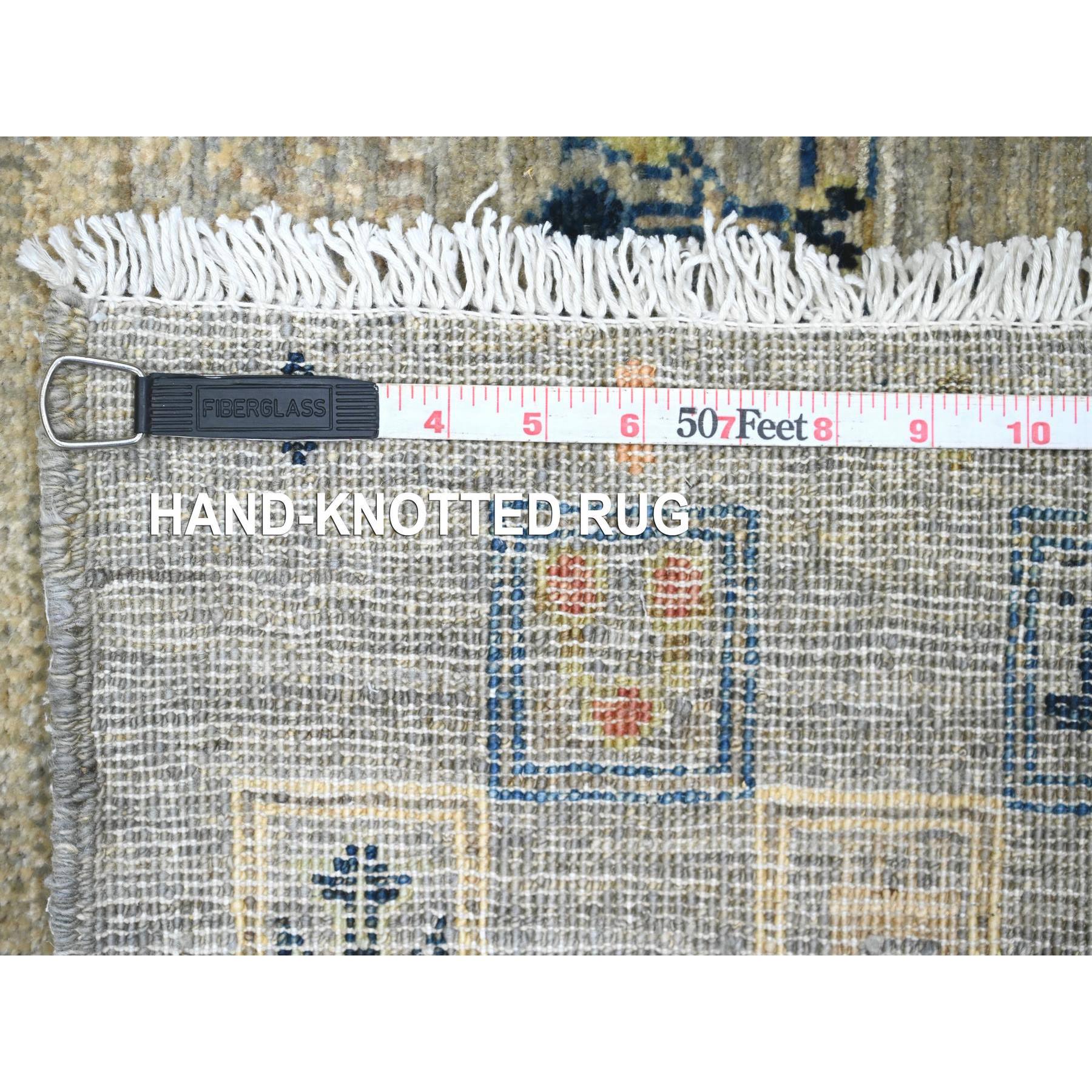 2'8"x7'7" Stone Gray, Soft Wool, Fine Kashkuli Gabbeh with Small Animal Figurines, Hand Knotted, Natural Dyes, Runner, Oriental Rug Sh20124