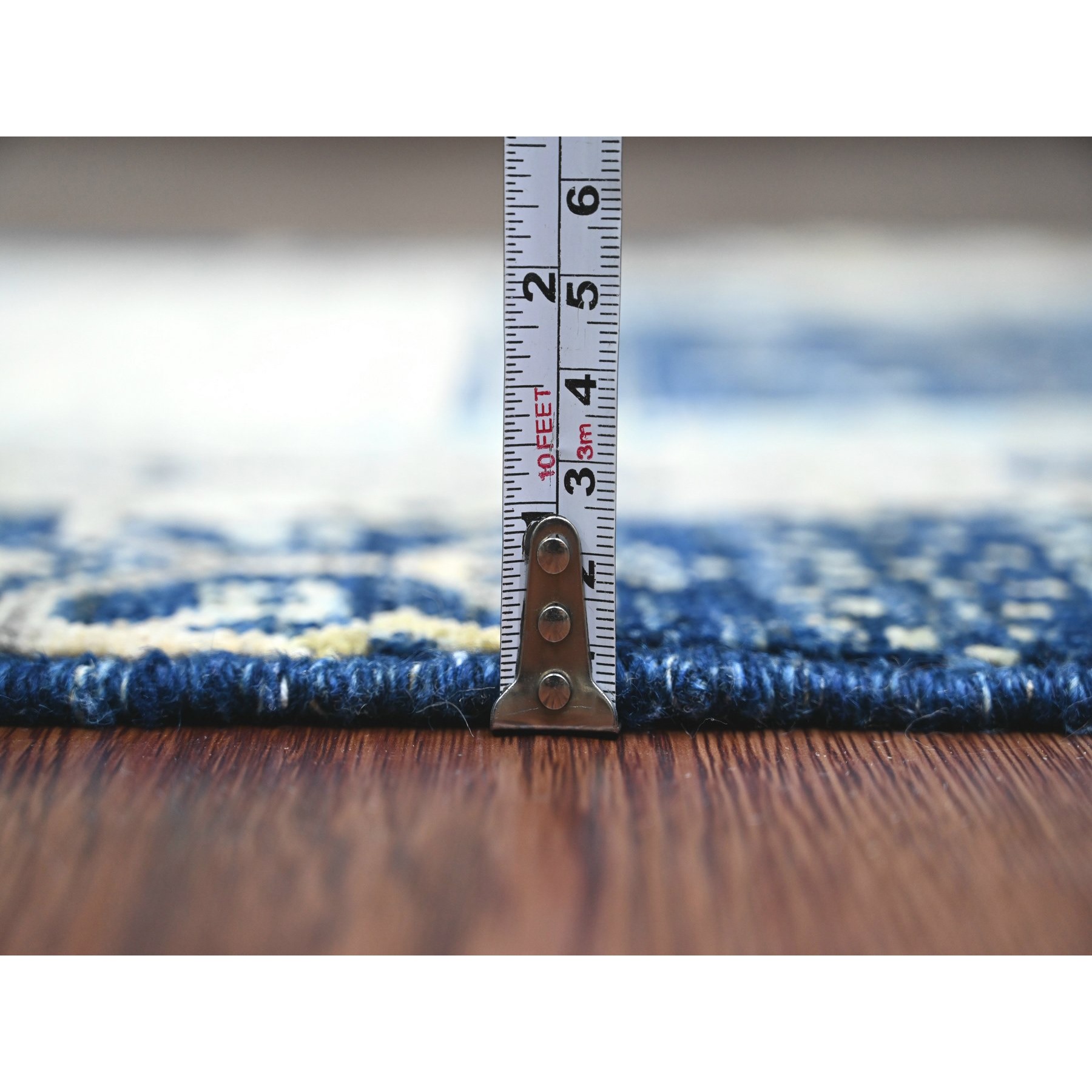 2'6"x9'8" Shades of Blue, Hand Knotted, Fine Kashkuli Gabbeh with Small Animal Figurines, Soft Wool, Veggie Dyes, Runner, Oriental Rug Sh20125