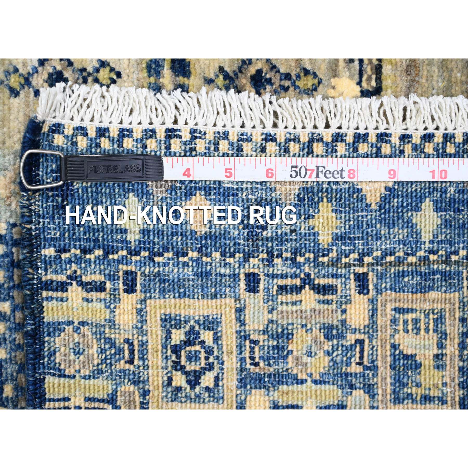 2'6"x9'8" Shades of Blue, Hand Knotted, Fine Kashkuli Gabbeh with Small Animal Figurines, Soft Wool, Veggie Dyes, Runner, Oriental Rug Sh20125