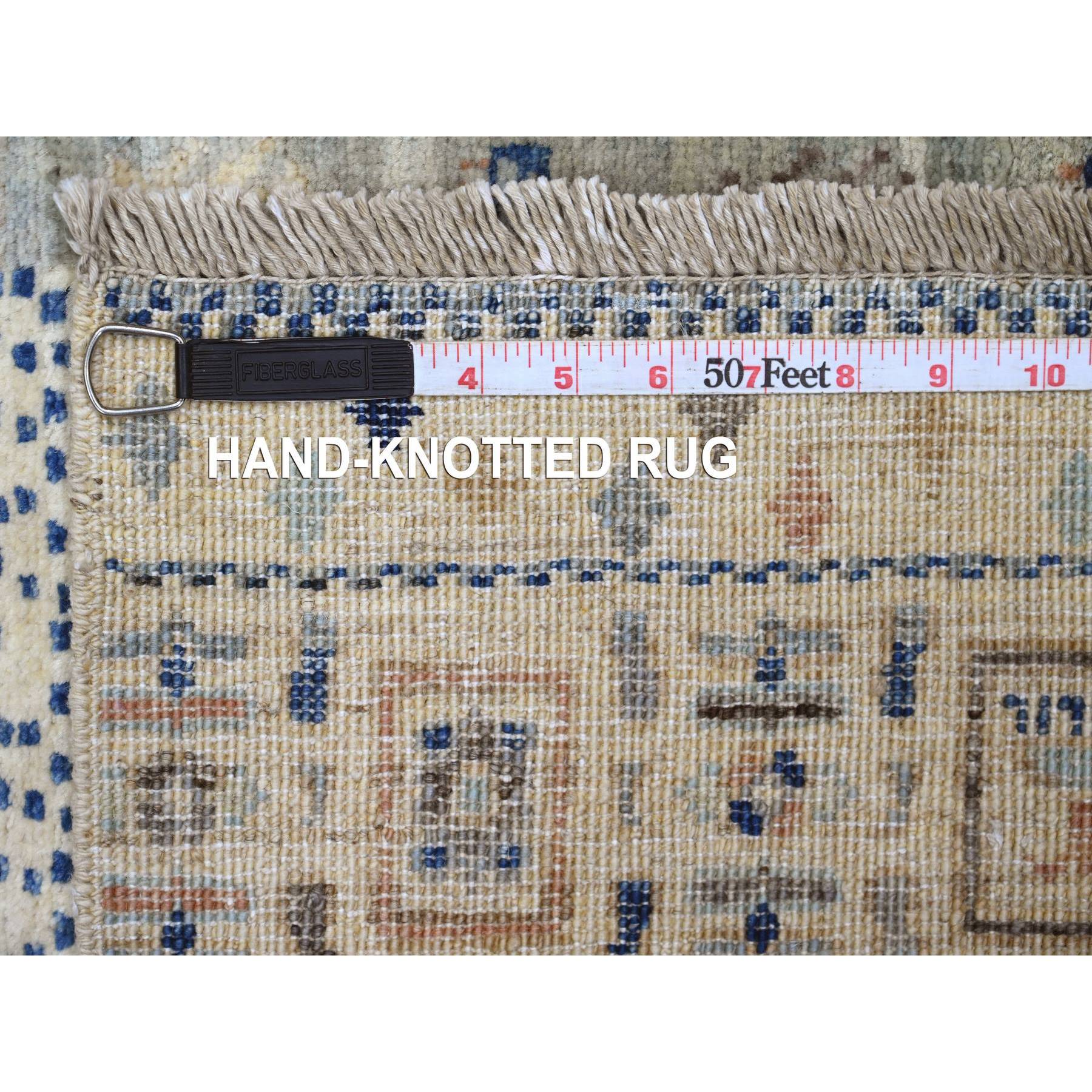 2'10"x9'7" Alabaster White, Fine Kashkuli Gabbeh with Small Animal Figurines, Veggie Dyes, Soft Wool, Hand Knotted, Runner, Oriental Rug Sh20126
