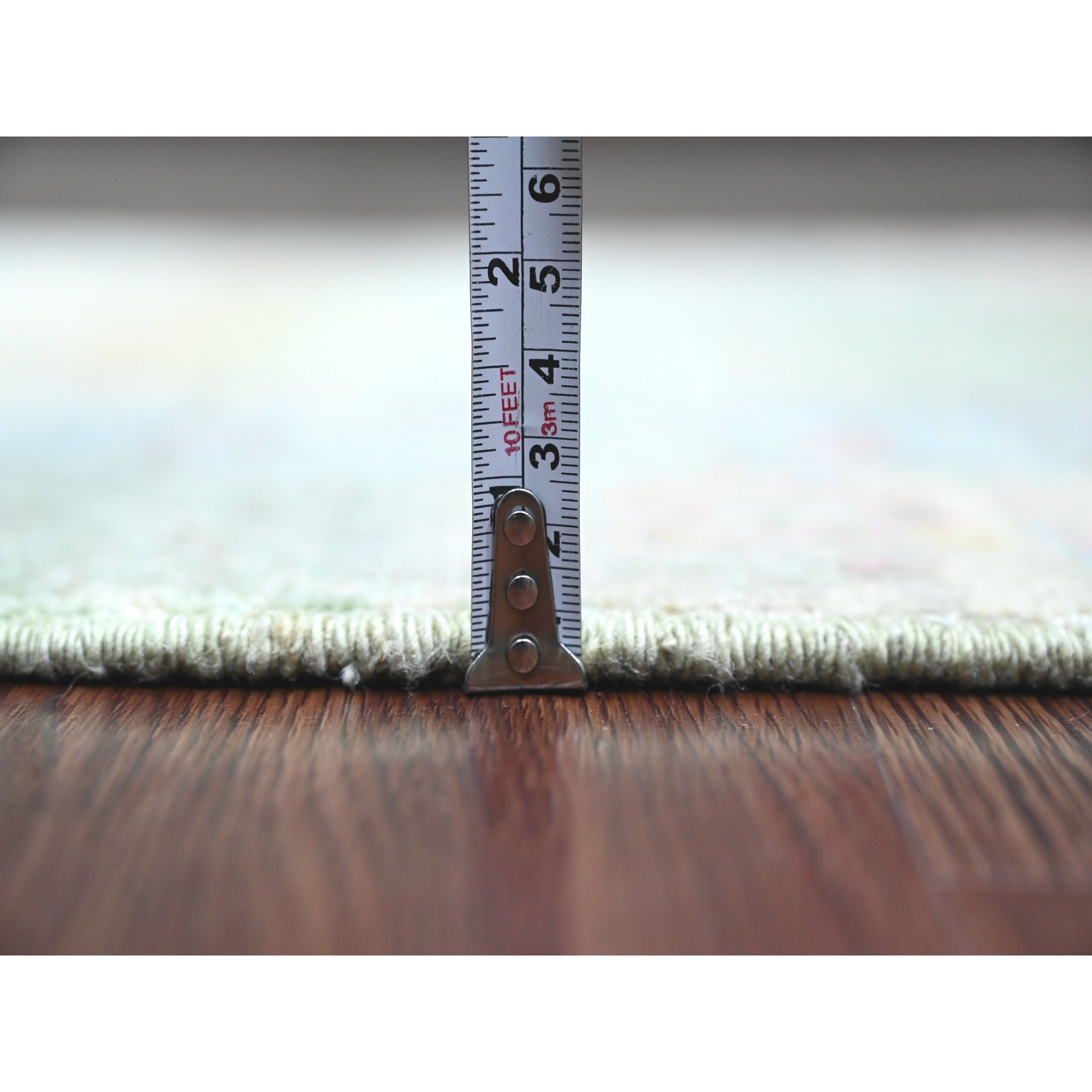 2'9"x9'7" Sage Green, Soft Wool, Fine Kashkuli Gabbeh with Small Animal Figurines, Hand Knotted, Natural Dyes, Runner, Oriental Rug Sh20127