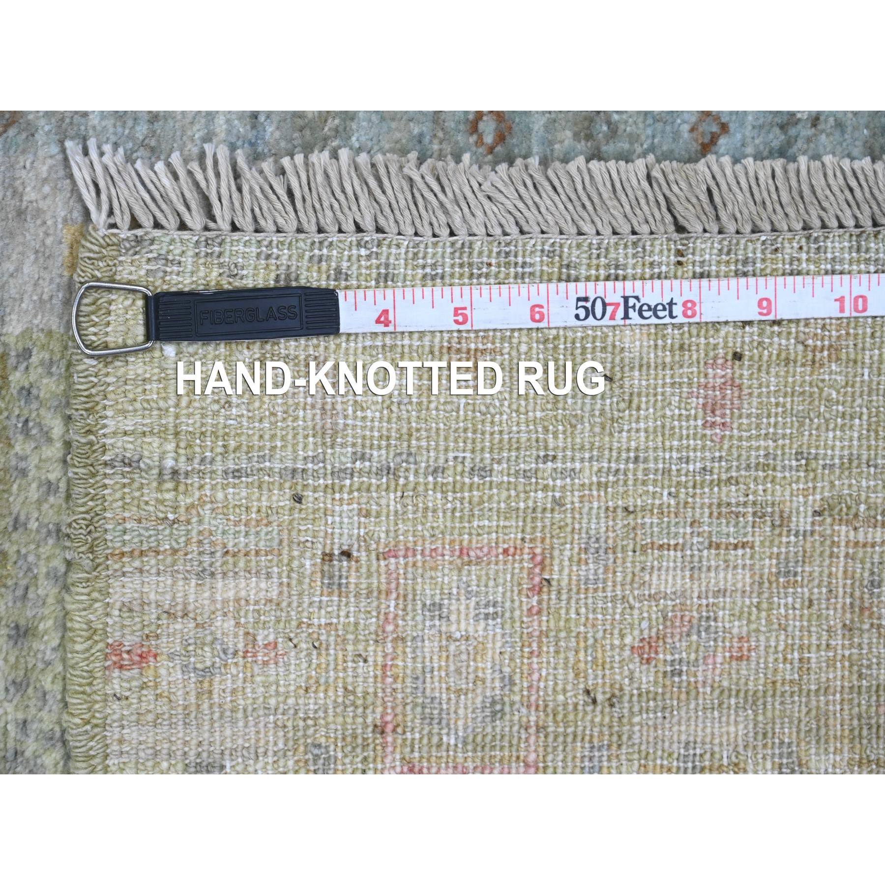 2'9"x9'7" Sage Green, Soft Wool, Fine Kashkuli Gabbeh with Small Animal Figurines, Hand Knotted, Natural Dyes, Runner, Oriental Rug Sh20127