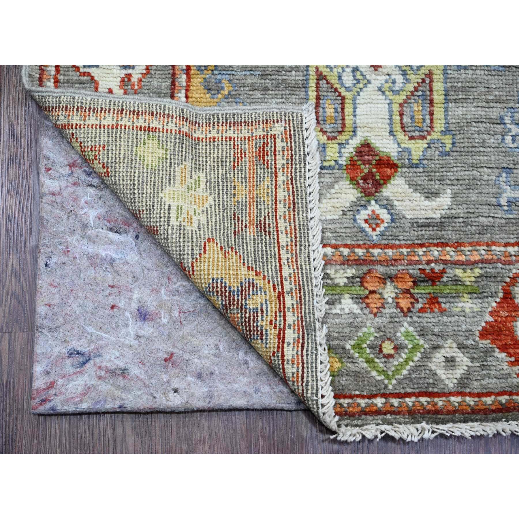 2'9"x9'6" Cloud Gray, Afghan Angora Oushak with Geometric Leaf Design, Veggie Dyes, Hand Knotted, Pure Wool, Runner, Oriental Rug Sh20128