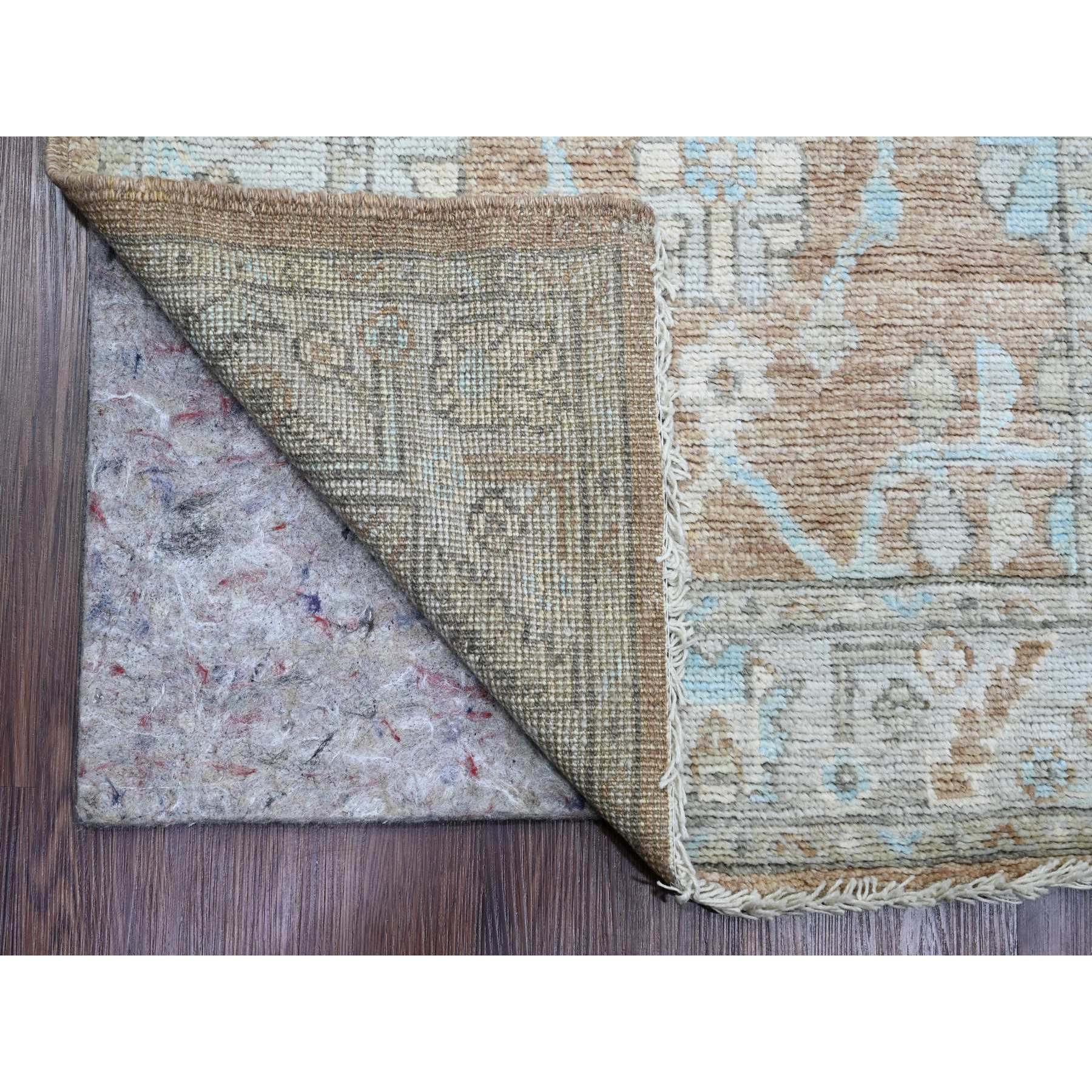 2'9"x9'6" Almond Brown, Afghan Angora Oushak with All Over Leaf Design, Vegetable Dyes, Hand Knotted, 100% Wool, Runner, Oriental Rug Sh20129