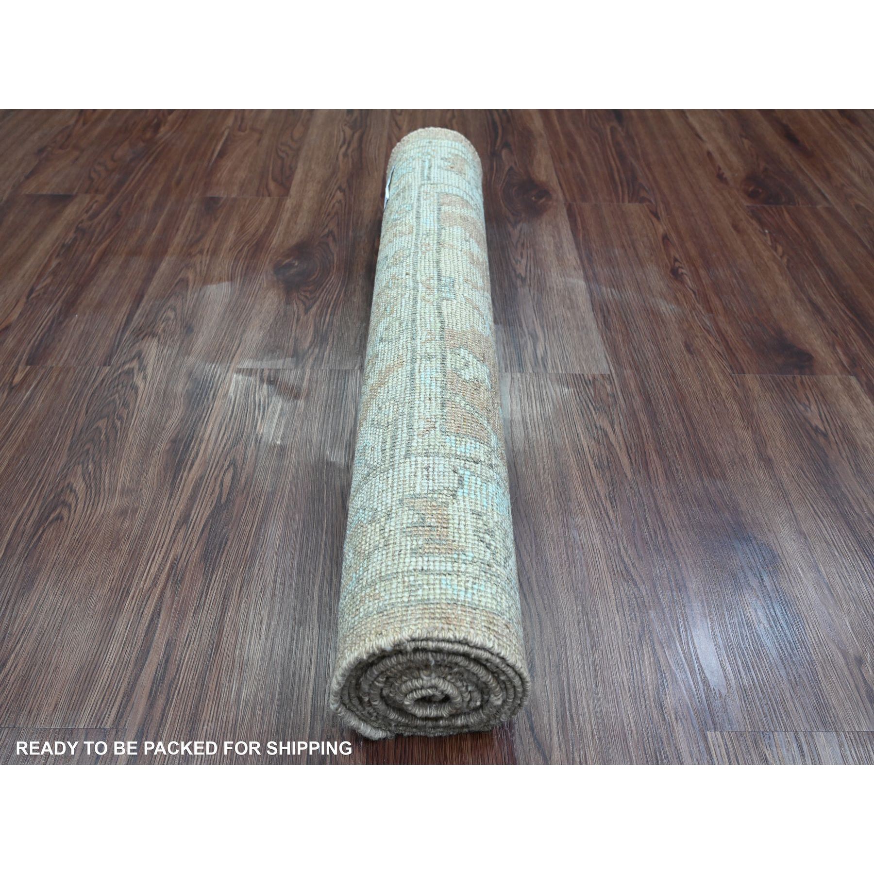 2'9"x9'6" Almond Brown, Afghan Angora Oushak with All Over Leaf Design, Vegetable Dyes, Hand Knotted, 100% Wool, Runner, Oriental Rug Sh20129