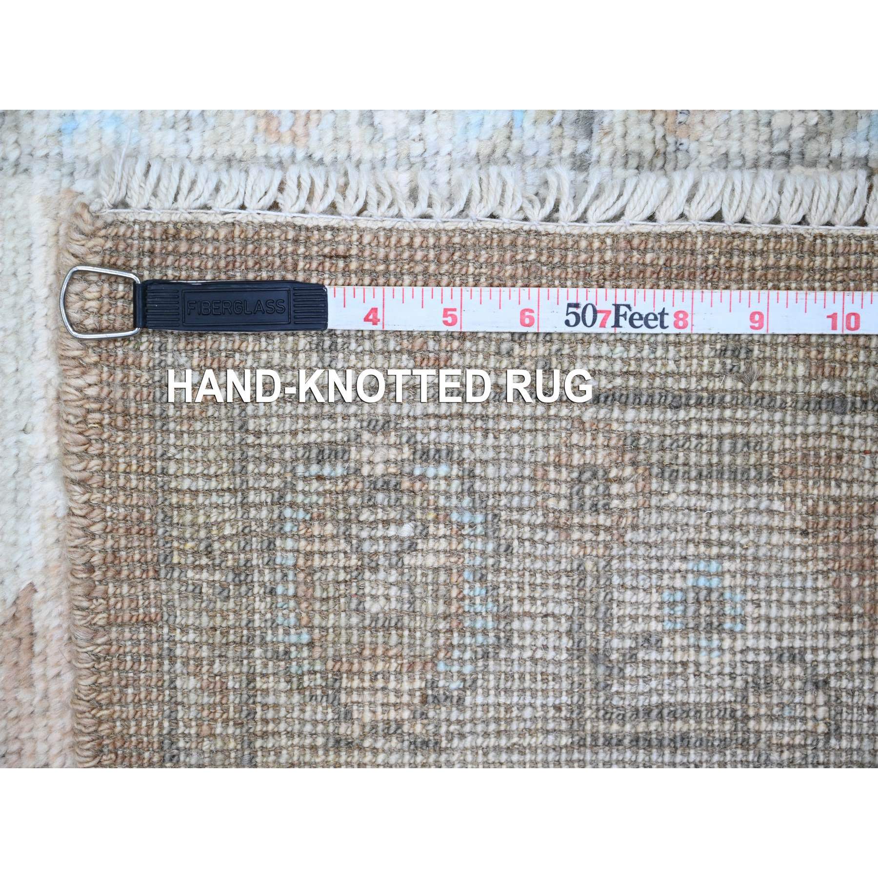 2'9"x9'6" Almond Brown, Afghan Angora Oushak with All Over Leaf Design, Vegetable Dyes, Hand Knotted, 100% Wool, Runner, Oriental Rug Sh20129