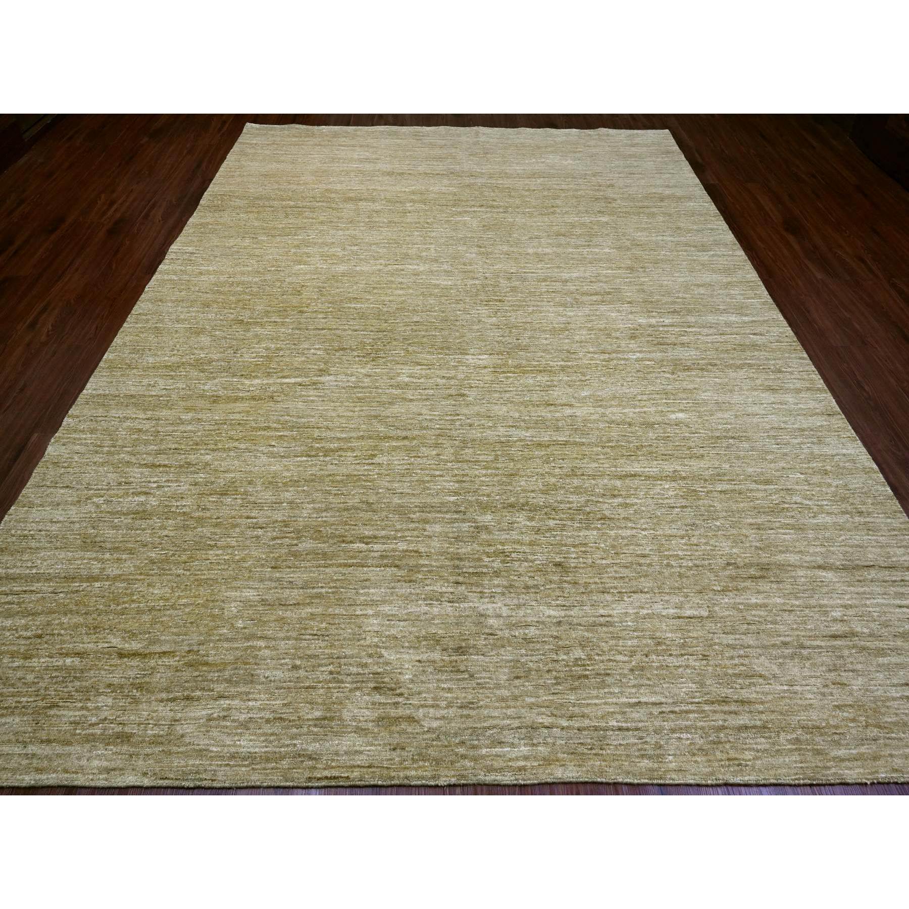 8'9"x11'7" Ecru Brown, Plain Solid Pattern, Hand Knotted, Hand Spun Ghazni Wool, Lush and Plush, Oriental Rug Sh20139