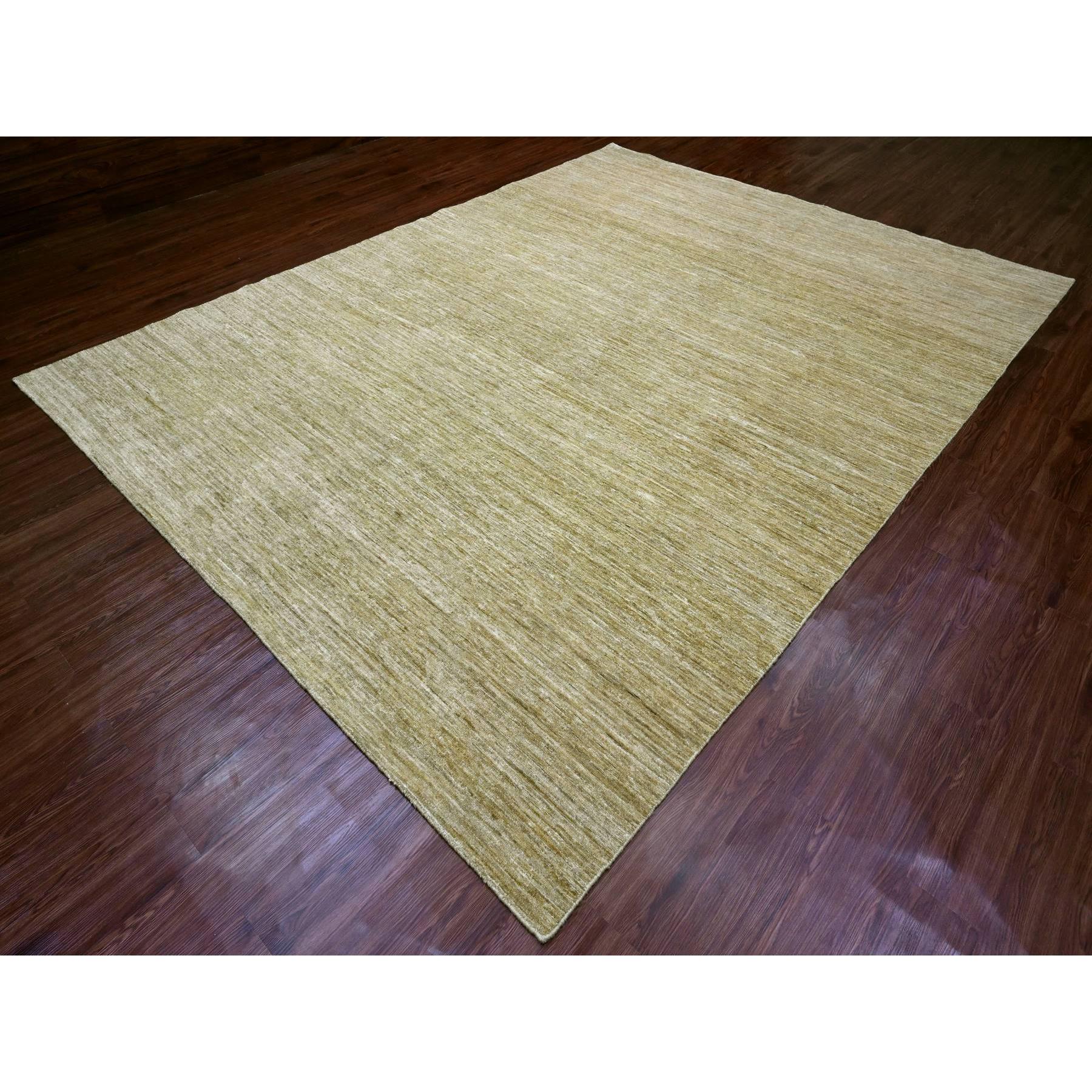8'9"x11'7" Ecru Brown, Plain Solid Pattern, Hand Knotted, Hand Spun Ghazni Wool, Lush and Plush, Oriental Rug Sh20139