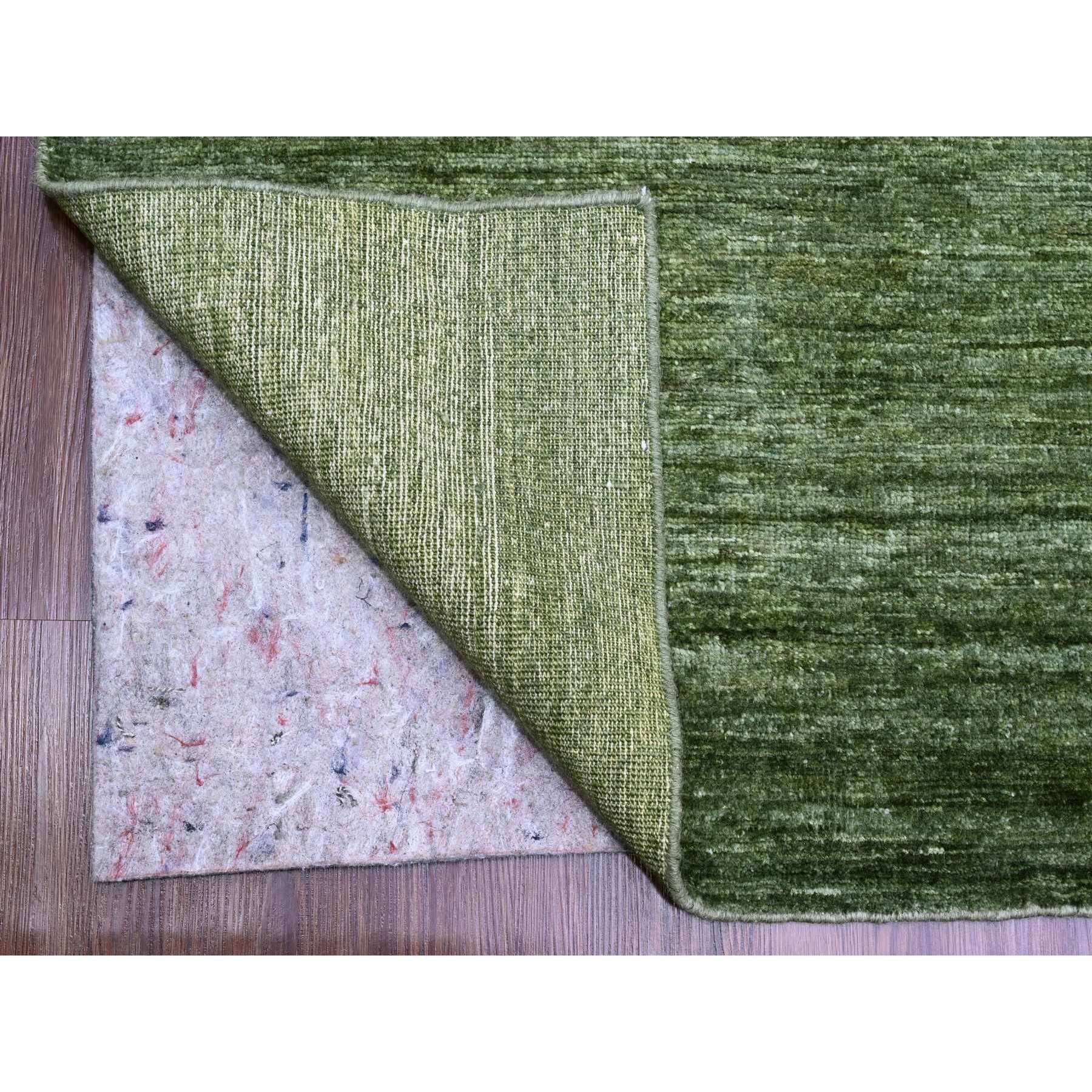 8'8"x11'6" Basil Green, Hand Spun Ghazni Wool, Plain Solid Pattern, Hand Knotted, Lush and Plush, Oriental Rug Sh20140
