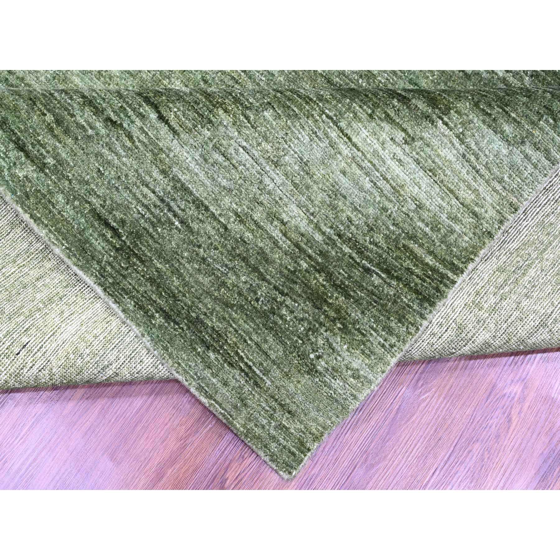 8'8"x11'6" Basil Green, Hand Spun Ghazni Wool, Plain Solid Pattern, Hand Knotted, Lush and Plush, Oriental Rug Sh20140