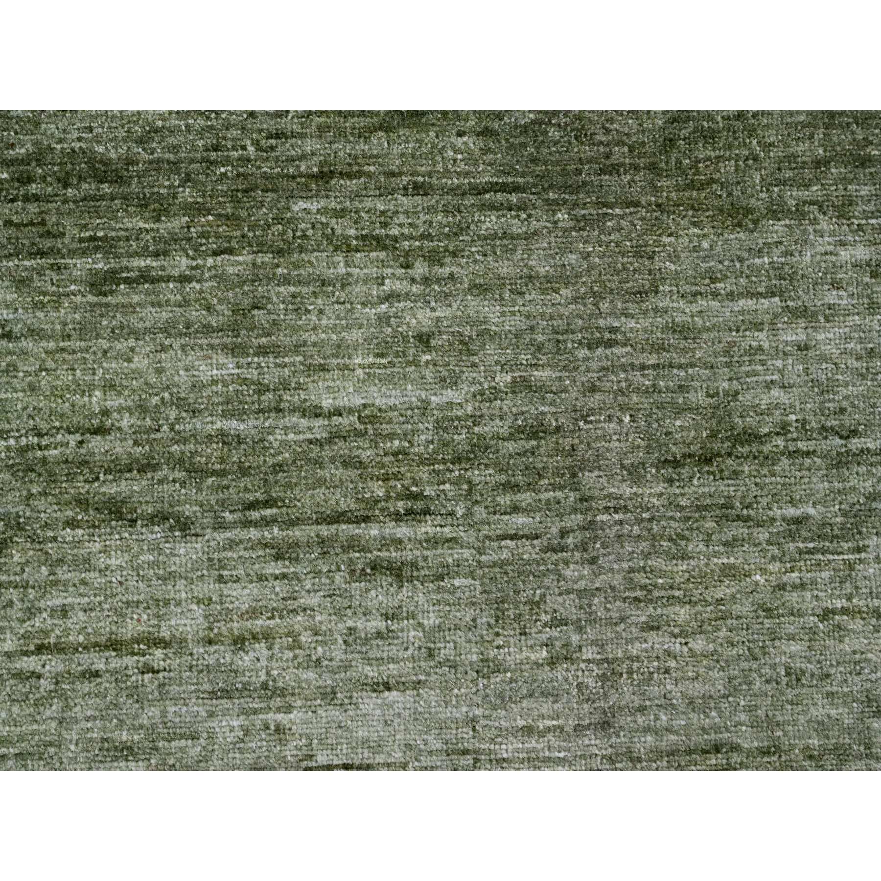 8'8"x11'6" Basil Green, Hand Spun Ghazni Wool, Plain Solid Pattern, Hand Knotted, Lush and Plush, Oriental Rug Sh20140