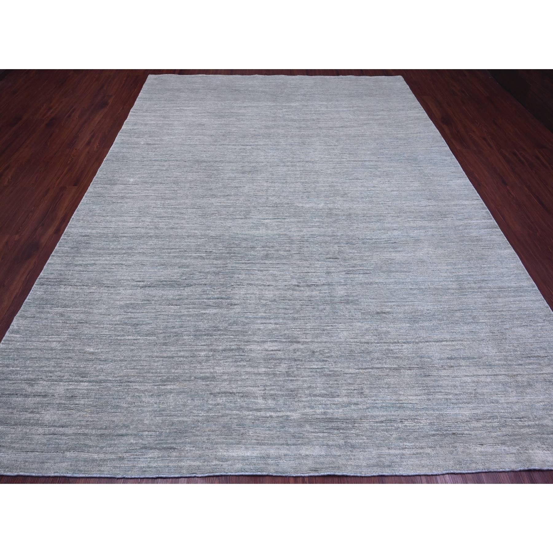 8'6"x11'5" Cloud Gray, Hand Knotted, Plain Solid Pattern, Hand Spun Ghazni Wool, Lush and Plush, Oriental Rug Sh20141