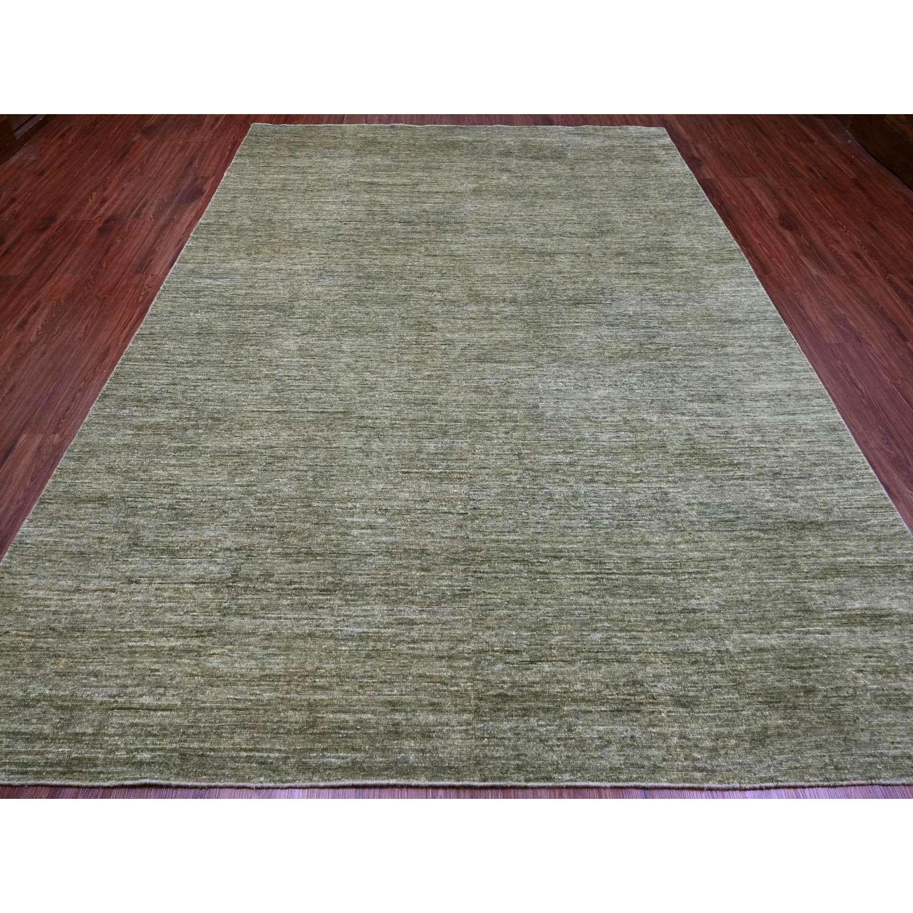 8'5"x11'5" Reseda Green, Hand Spun Ghazni Wool, Plain Solid Pattern, Hand Knotted, Lush and Plush, Oriental Rug Sh20142