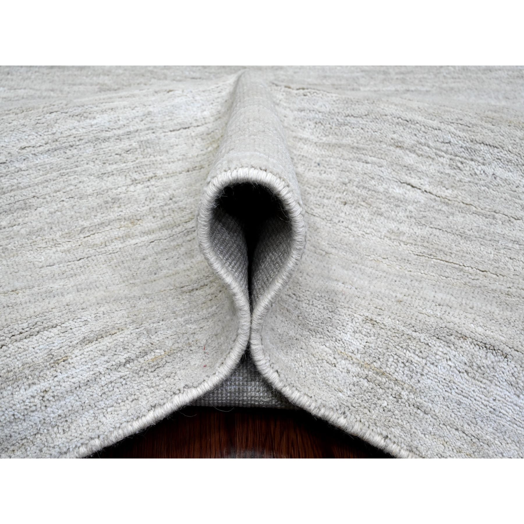 8'7"x11'9" Cloud Gray, Plain Solid Pattern, Hand Knotted, Hand Spun Ghazni Wool, Lush and Plush, Oriental Rug Sh20143
