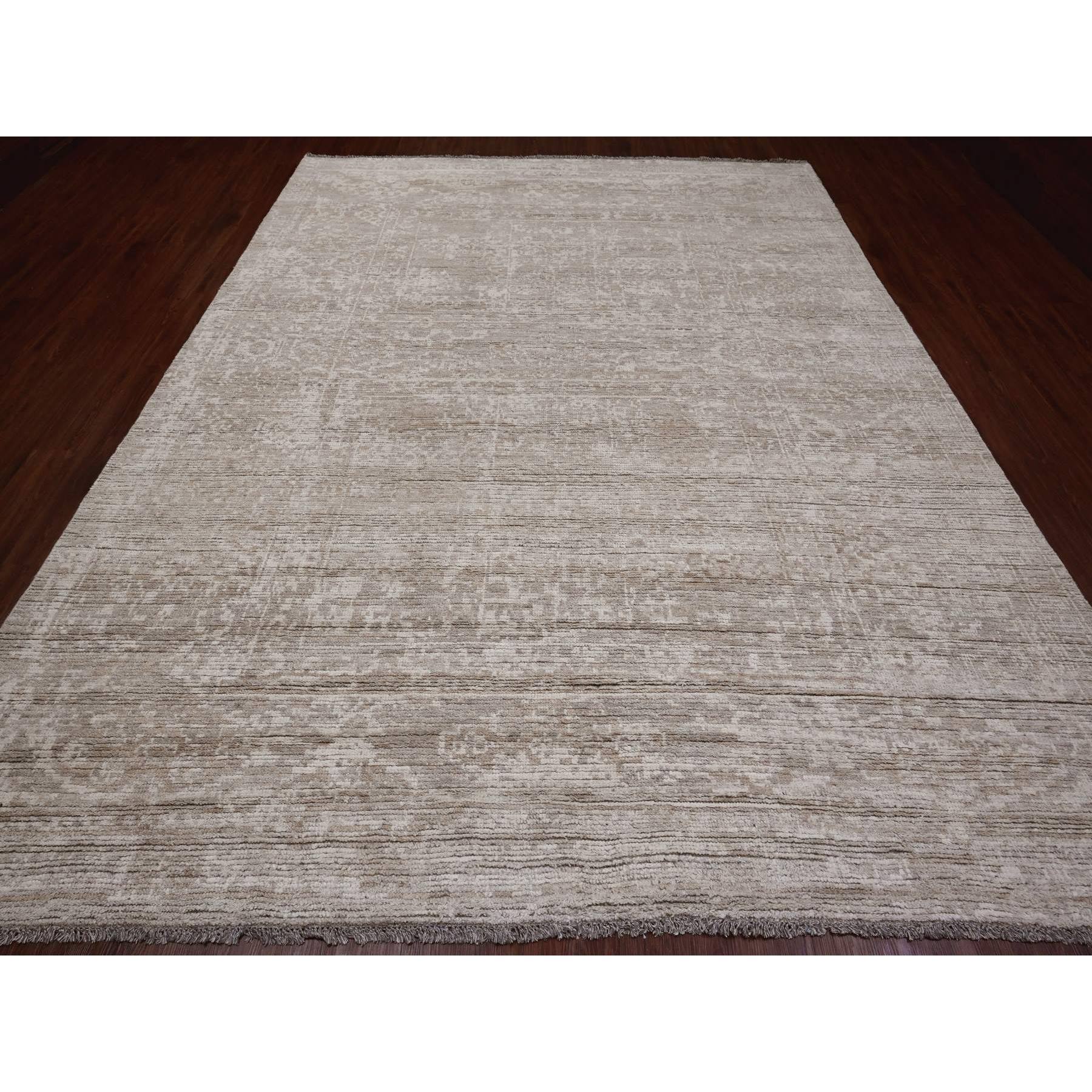 9'x12' Light Brown, Moroccan Weave with Erased and Broken Pattern, Abrash, Hand Knotted, Pure Wool, Oriental Rug Sh20145
