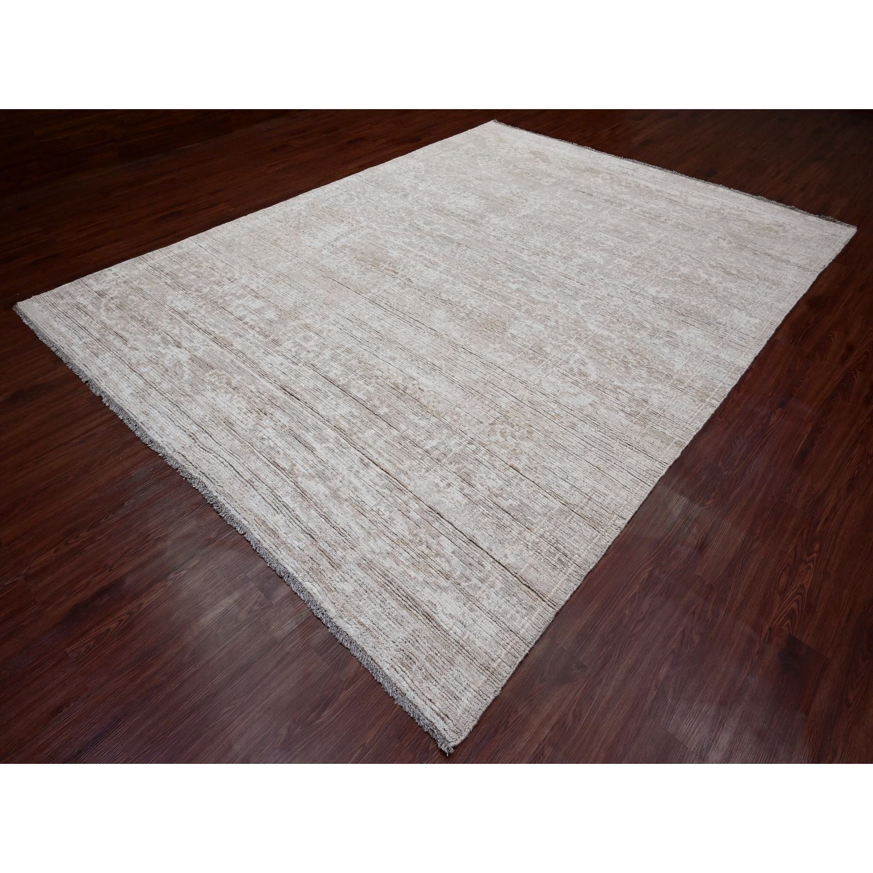 9'x12' Light Brown, Moroccan Weave with Erased and Broken Pattern, Abrash, Hand Knotted, Pure Wool, Oriental Rug Sh20145