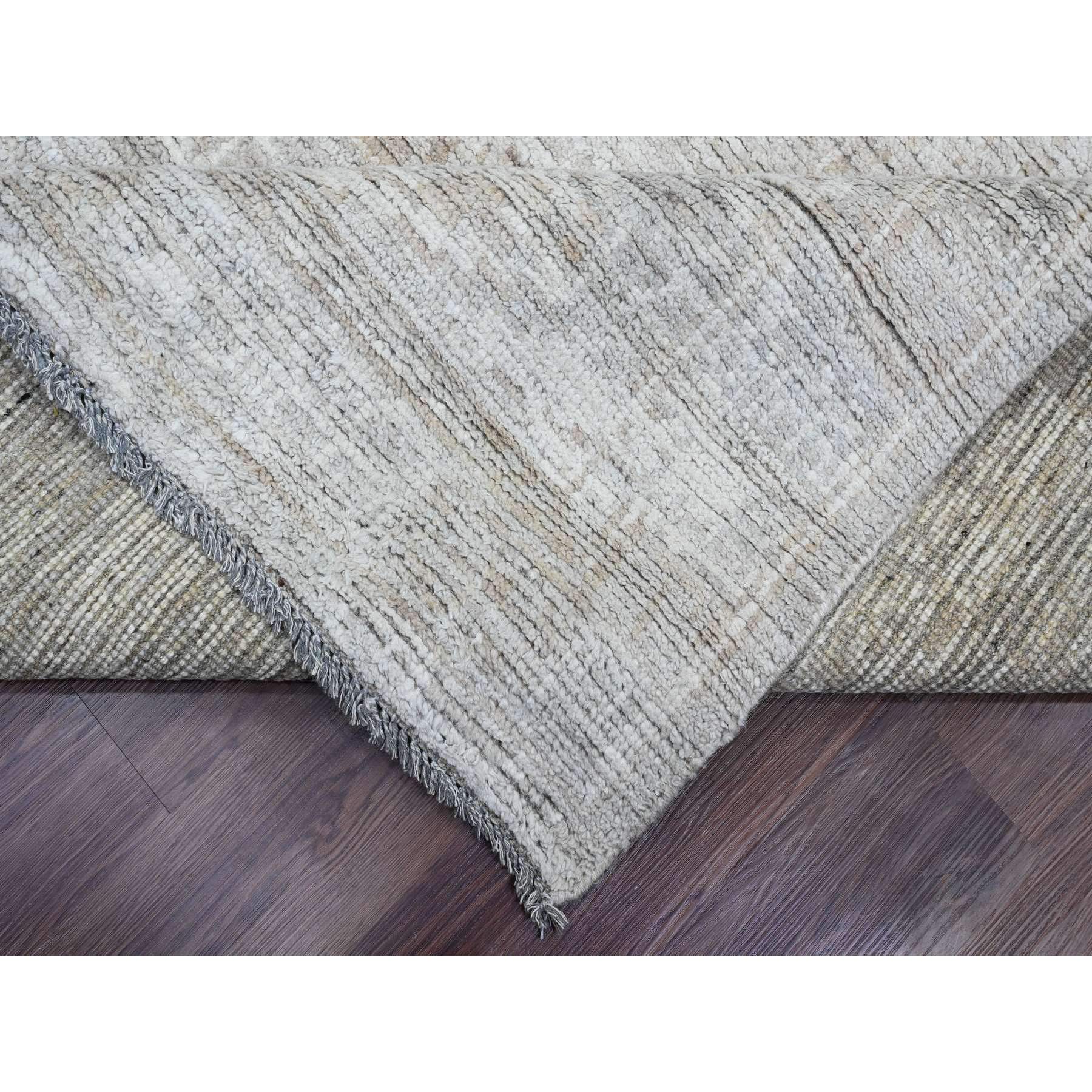 9'x12' Light Brown, Moroccan Weave with Erased and Broken Pattern, Abrash, Hand Knotted, Pure Wool, Oriental Rug Sh20145