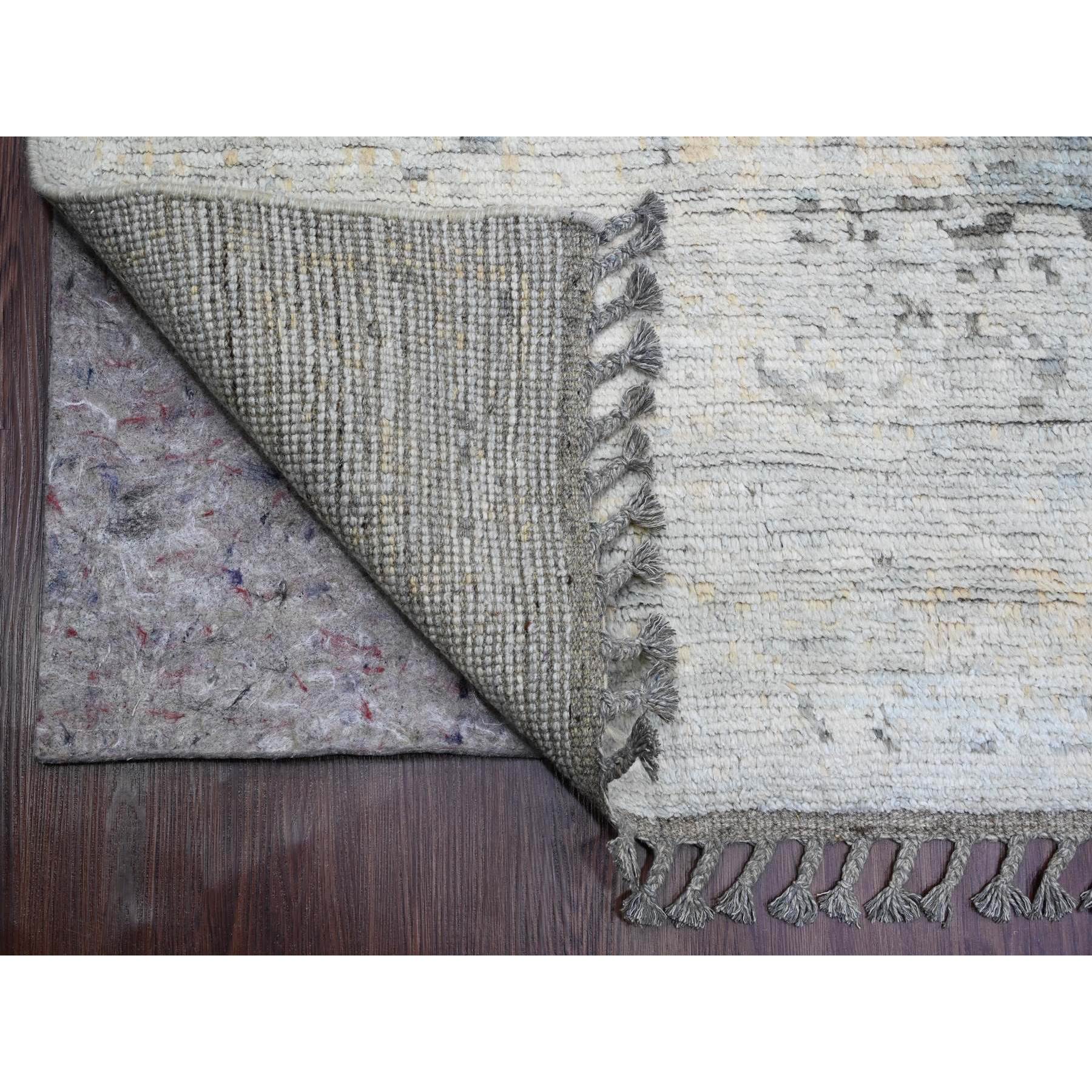 9'x12'1" Misty Gray, Moroccan Weave, Broken and Erased Elephant Feet Design, Hand Knotted, Pure Wool, Oriental Rug Sh20146