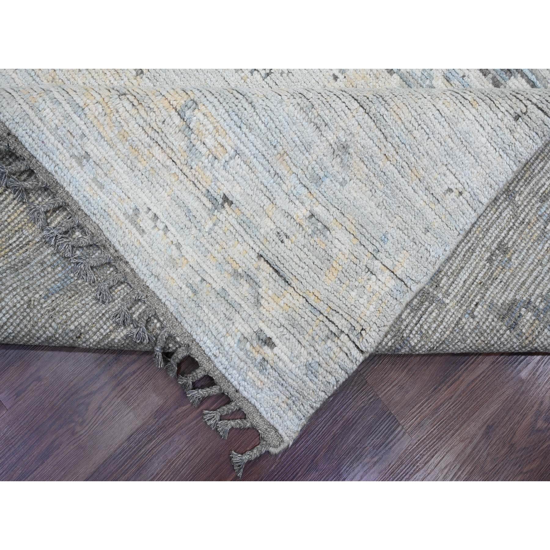 9'x12'1" Misty Gray, Moroccan Weave, Broken and Erased Elephant Feet Design, Hand Knotted, Pure Wool, Oriental Rug Sh20146