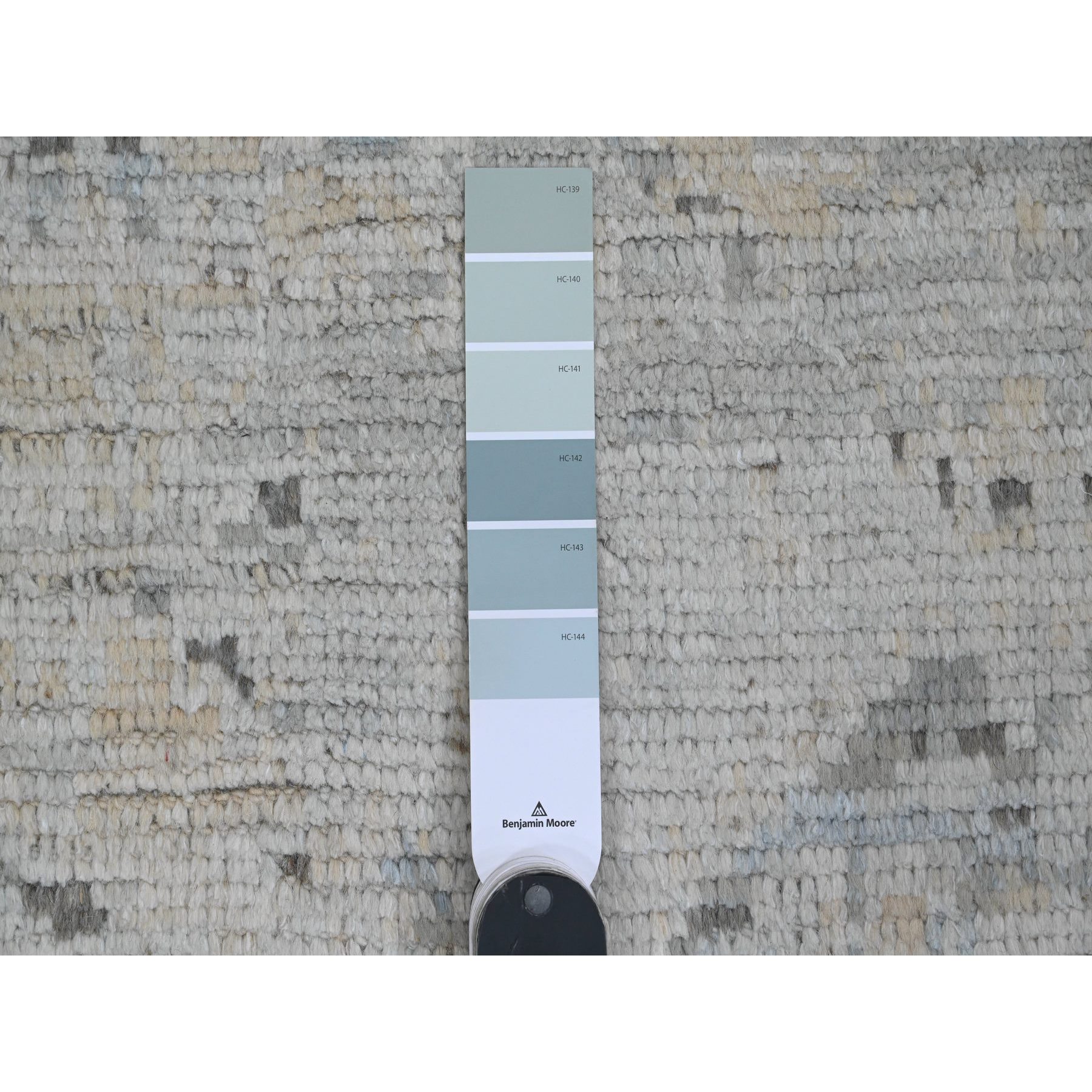 9'x12'1" Misty Gray, Moroccan Weave, Broken and Erased Elephant Feet Design, Hand Knotted, Pure Wool, Oriental Rug Sh20146