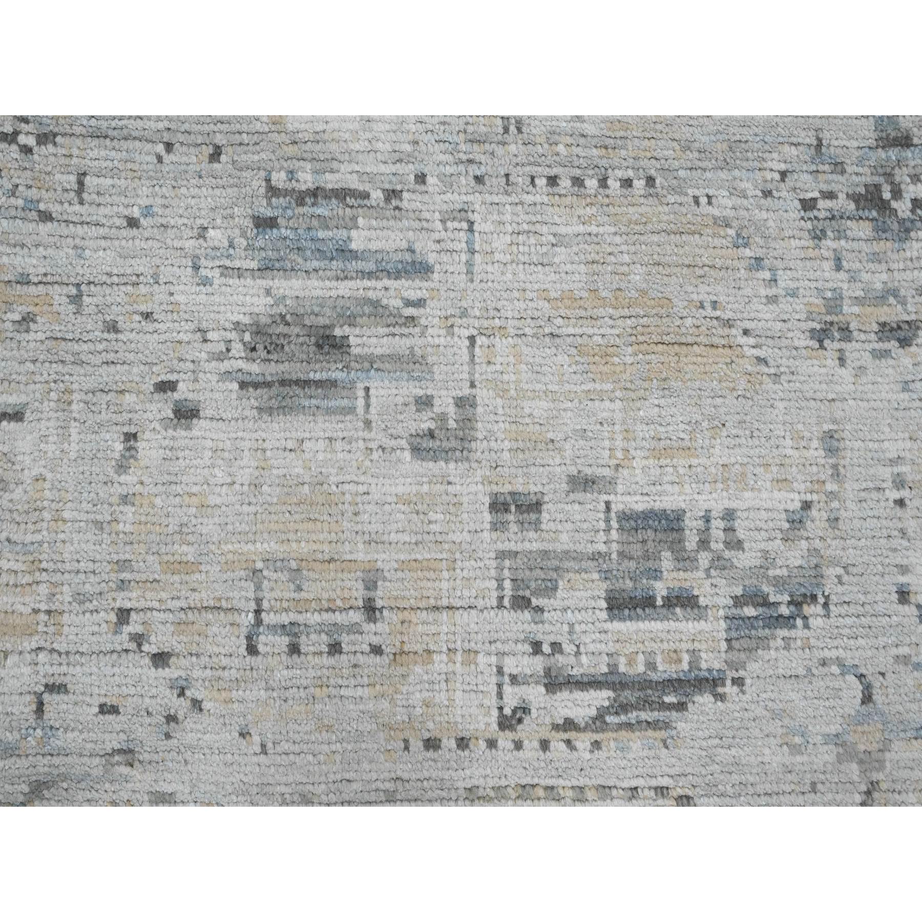 9'x12'1" Misty Gray, Moroccan Weave, Broken and Erased Elephant Feet Design, Hand Knotted, Pure Wool, Oriental Rug Sh20146