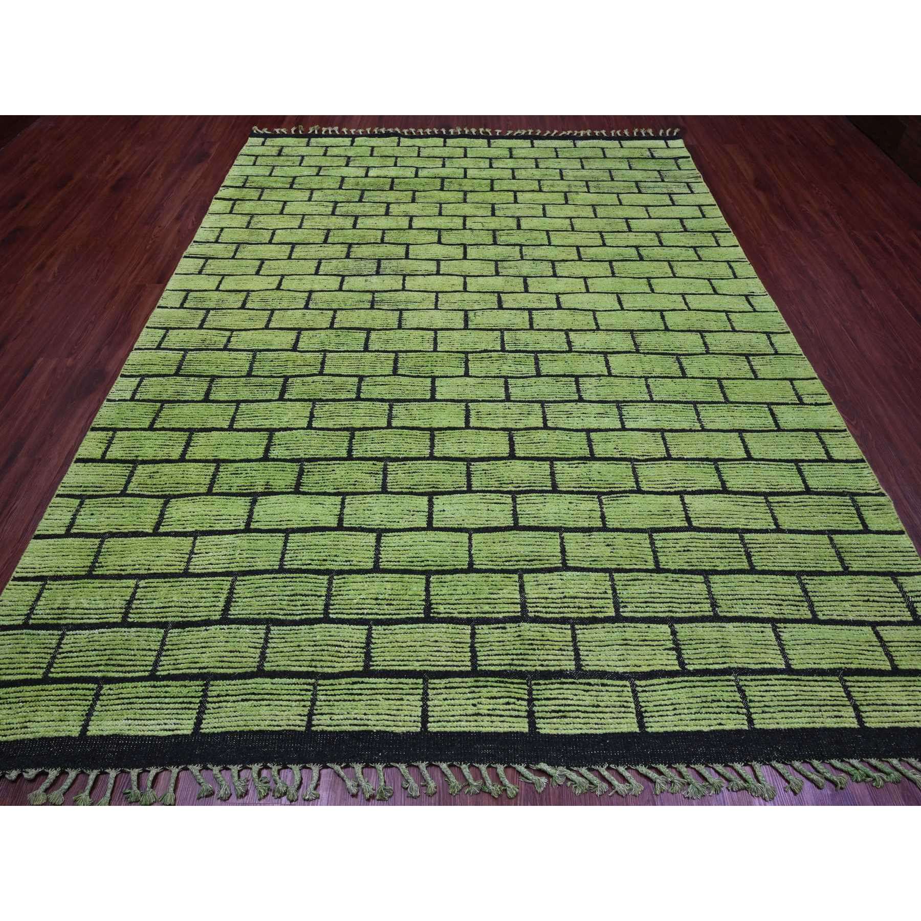 8'2"x10'6" Pear Green, Hand Knotted, Moroccan Weave with All Over Brick Design, Pure Wool, Oriental Rug Sh20147