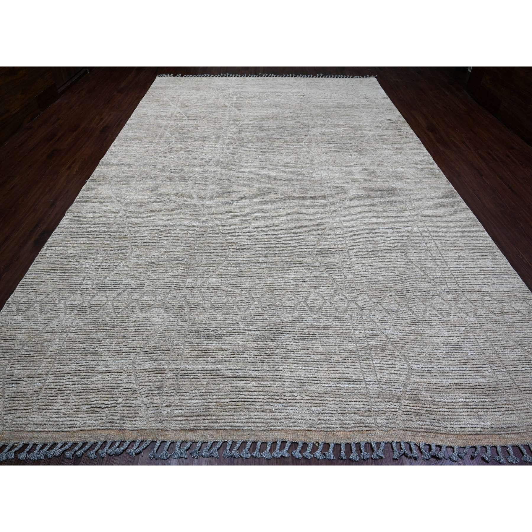 9'8"x14'7" Stone Gray, Moroccan Weave with Textured and Variegated Design, Hand Knotted, 100% Wool, Oriental Rug Sh20148