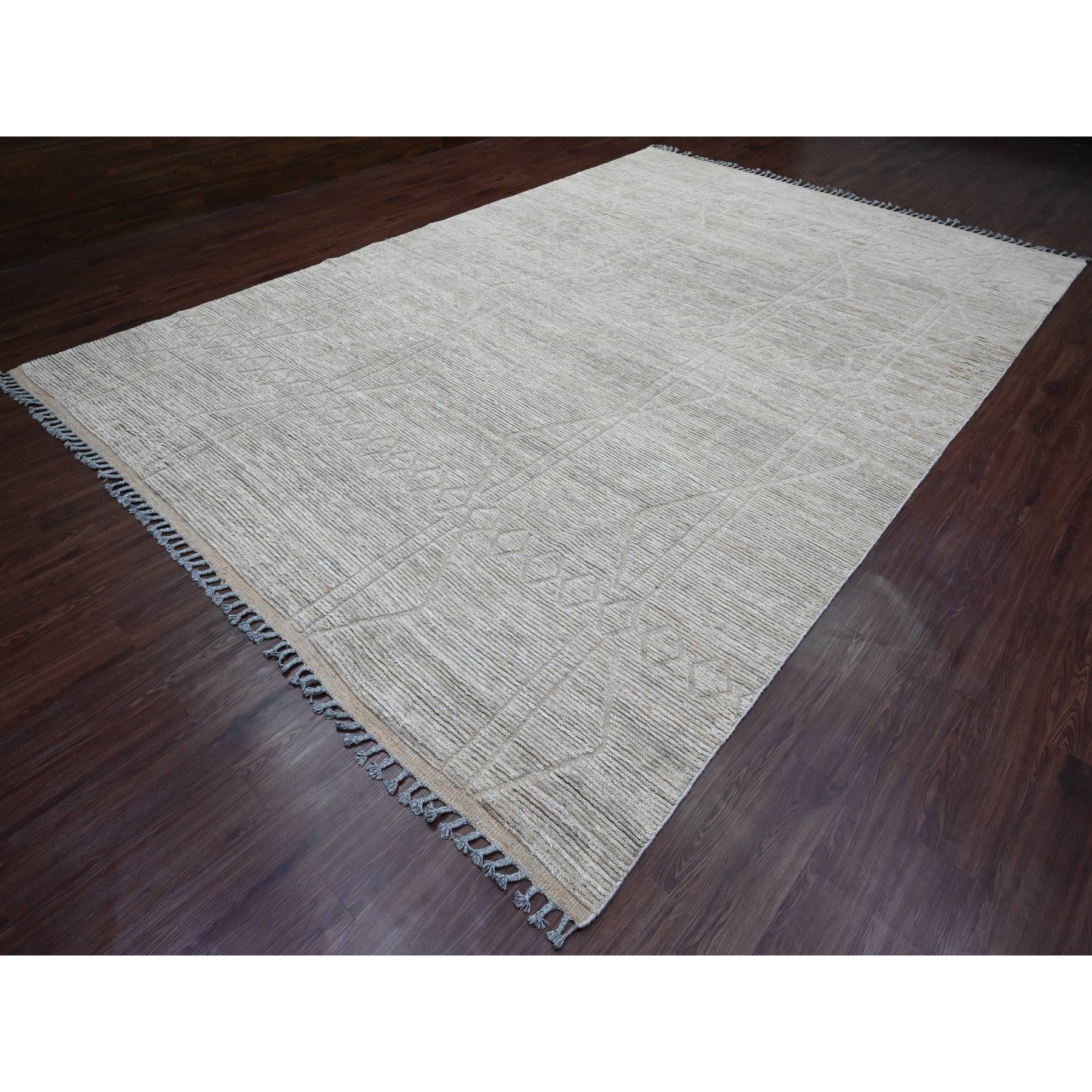 9'8"x14'7" Stone Gray, Moroccan Weave with Textured and Variegated Design, Hand Knotted, 100% Wool, Oriental Rug Sh20148