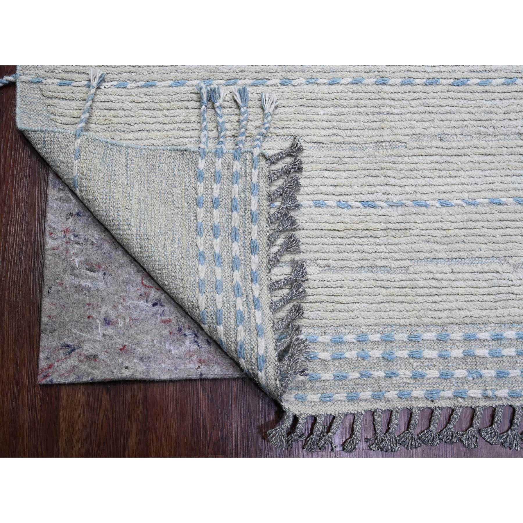10'2"x14'7" Oyster Gray, Moroccan Weave with Minimalist Line Design, Textured and Variegated Pile, Hand Knotted, 100% Wool, Oriental Rug Sh20149