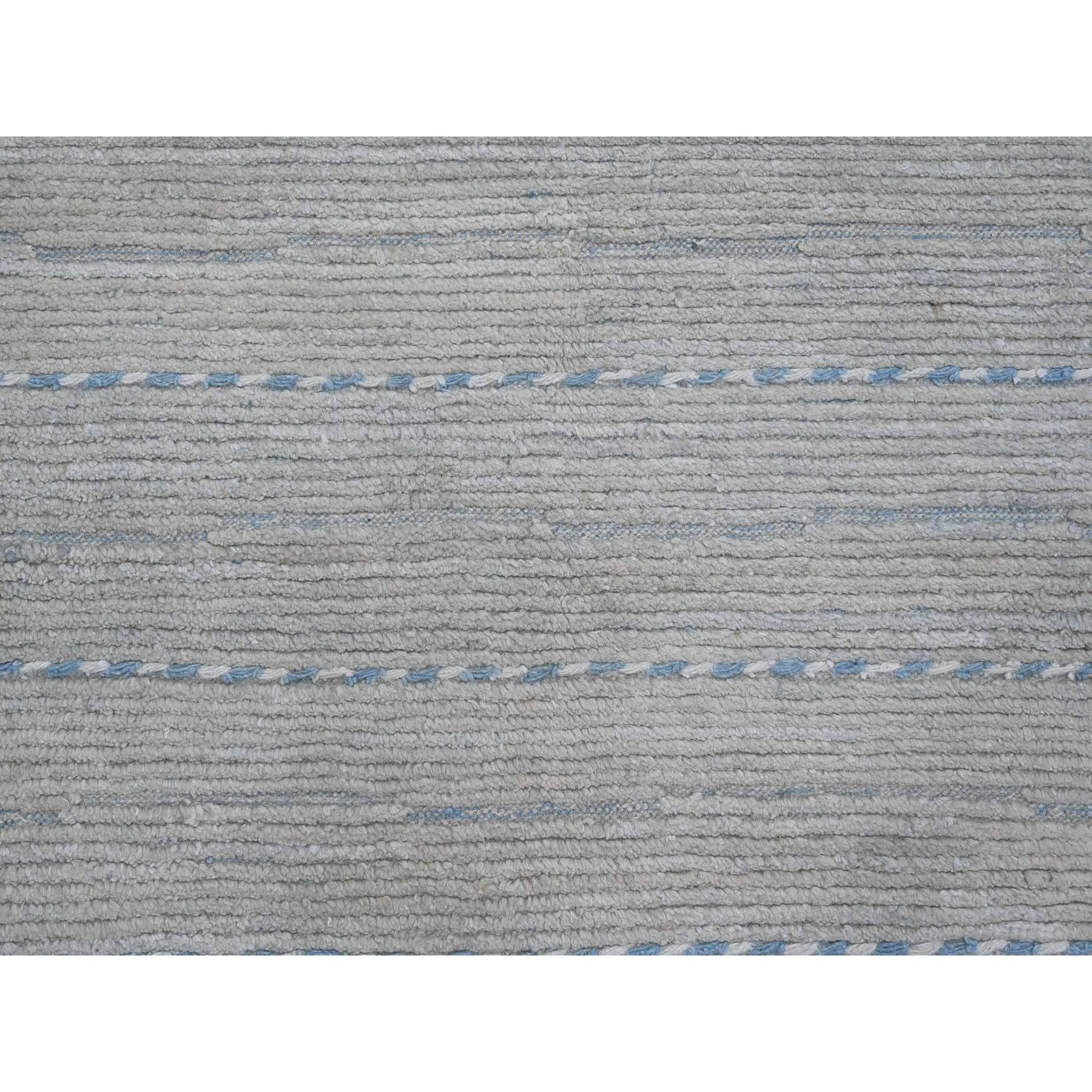 10'2"x14'7" Oyster Gray, Moroccan Weave with Minimalist Line Design, Textured and Variegated Pile, Hand Knotted, 100% Wool, Oriental Rug Sh20149