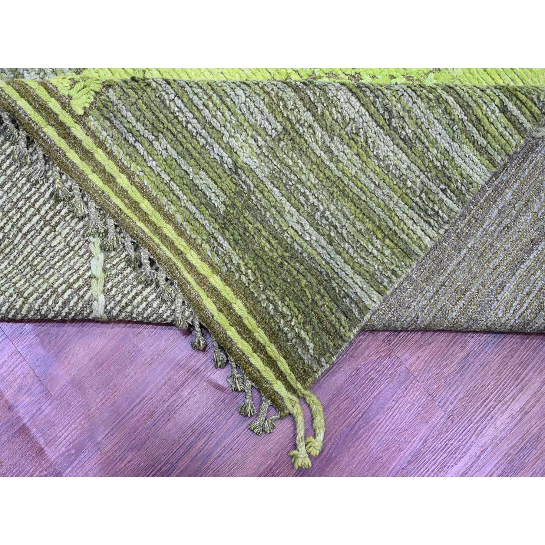 11'7"x14'8" Shades of Green, Modernistic Swedish Design and Weave, Criss Cross Pattern, 100% Wool, Hand Knotted, Oriental Rug Sh20150