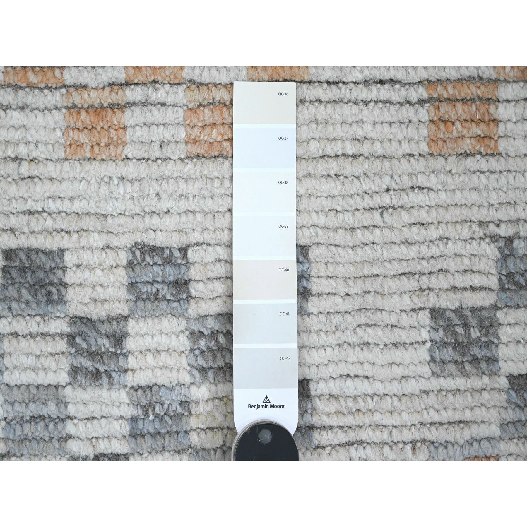 8'1"x10'5" Chiffon White, Moroccan Weave with Soft and Balanced Colors Box Design, Hand Knotted, Soft Wool, Tone on Tone, Textured Pile, Oriental Rug Sh20151