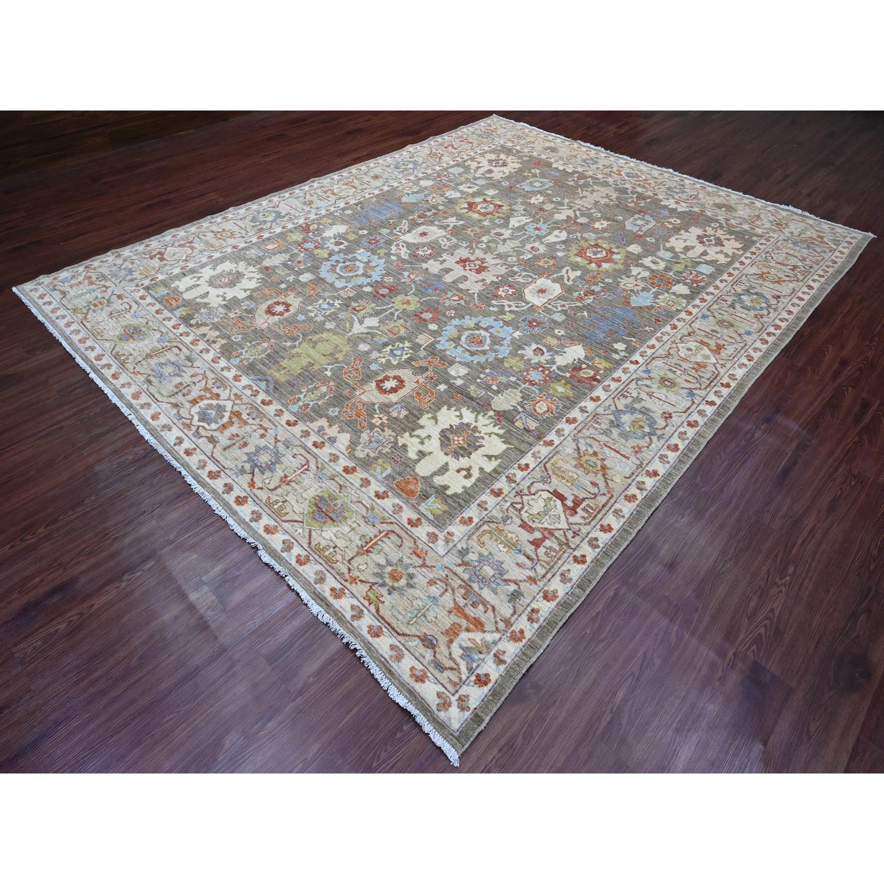 9'3"x11'9" Coffee Brown, Hand Knotted, Peshawar, Ziegler Mahal Revival, Denser Weave, High Mountain Wool, Vegetable Dyes, Oriental Rug Sh20152