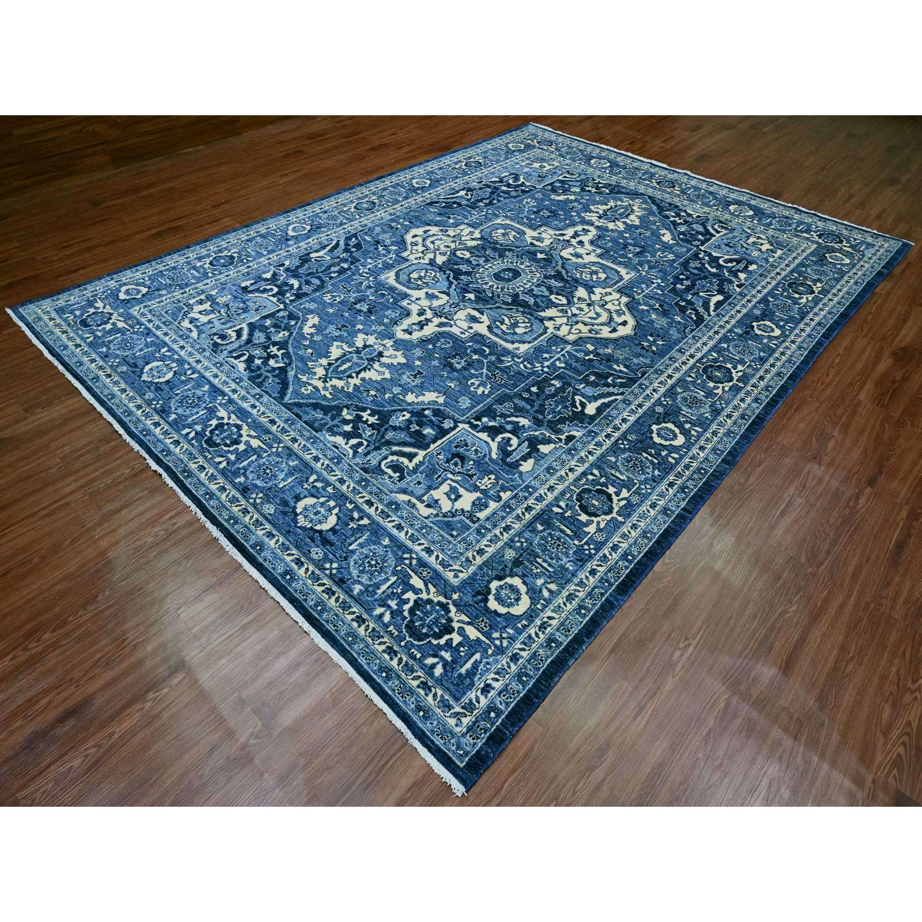 8'9"x11'10" Denim Blue, Peshawar with Serapi Heriz Revival, High Mountain Ghazni Wool, Soft Pile, Hand Knotted, Denser Weave, Oriental Rug Sh20153