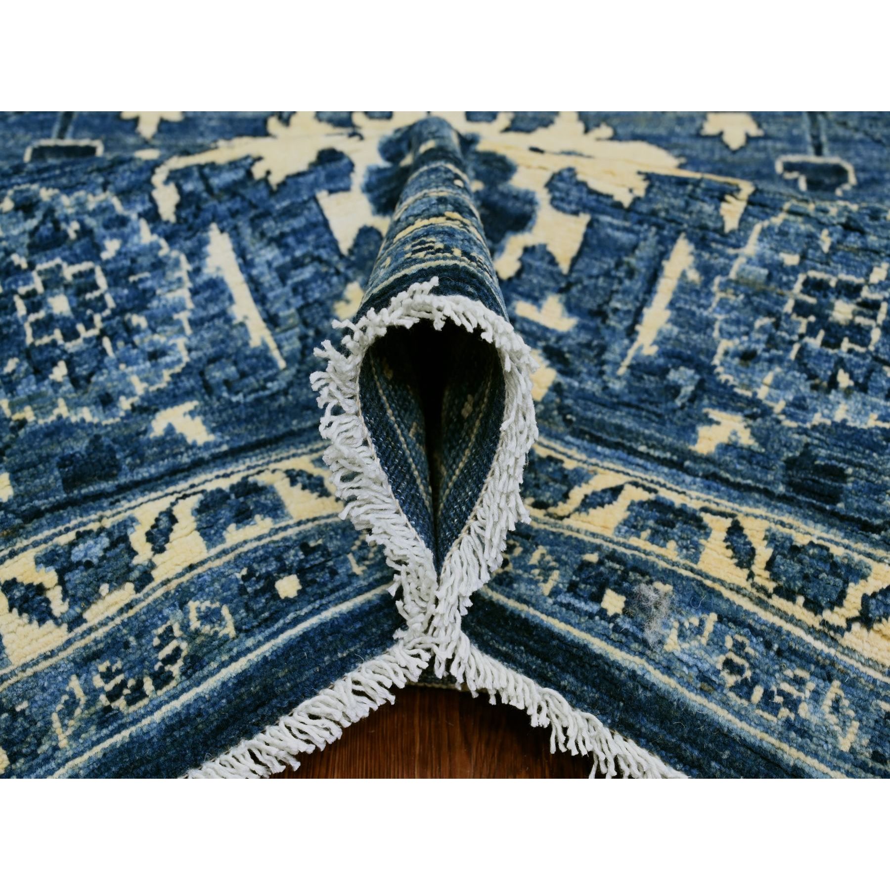 8'9"x11'10" Denim Blue, Peshawar with Serapi Heriz Revival, High Mountain Ghazni Wool, Soft Pile, Hand Knotted, Denser Weave, Oriental Rug Sh20153