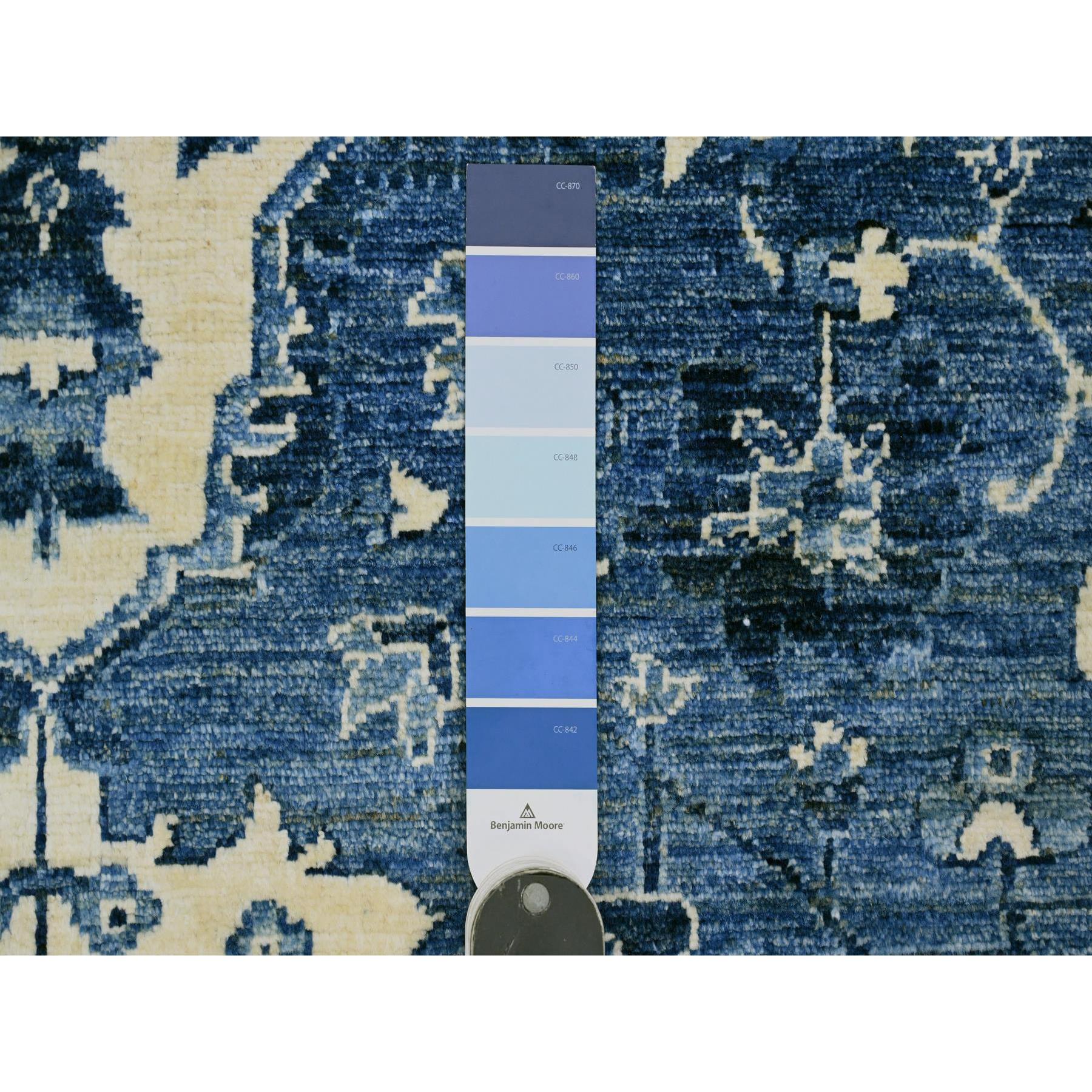 8'9"x11'10" Denim Blue, Peshawar with Serapi Heriz Revival, High Mountain Ghazni Wool, Soft Pile, Hand Knotted, Denser Weave, Oriental Rug Sh20153