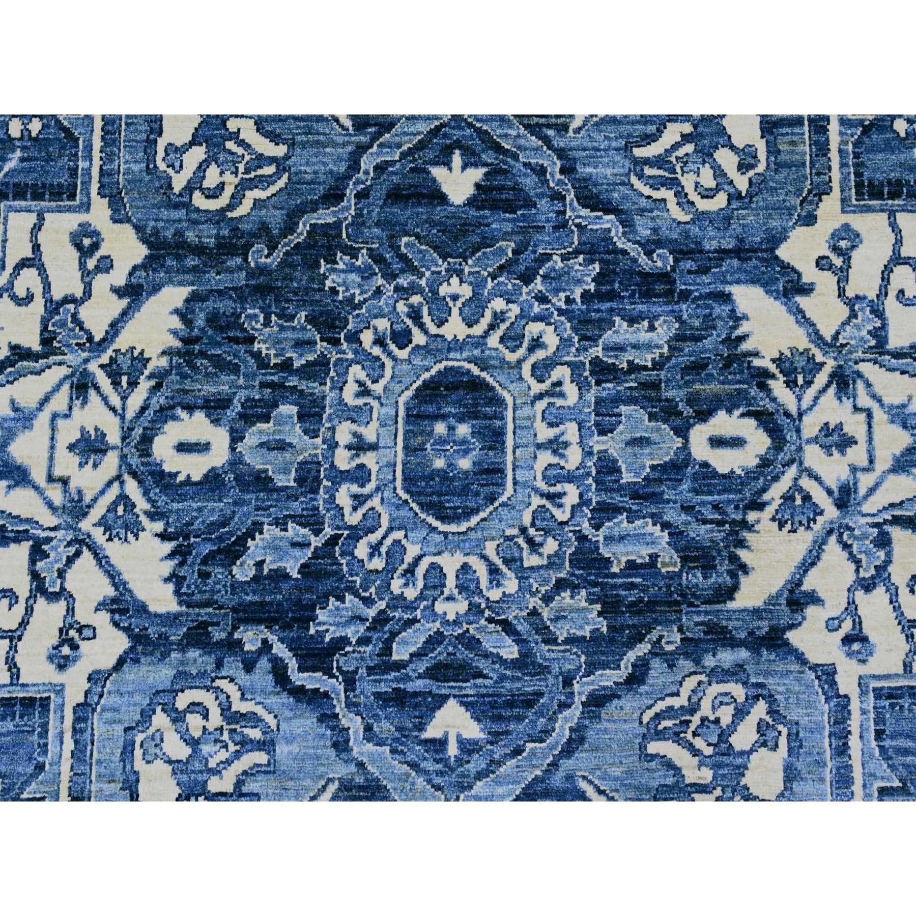 8'9"x11'10" Denim Blue, Peshawar with Serapi Heriz Revival, High Mountain Ghazni Wool, Soft Pile, Hand Knotted, Denser Weave, Oriental Rug Sh20153
