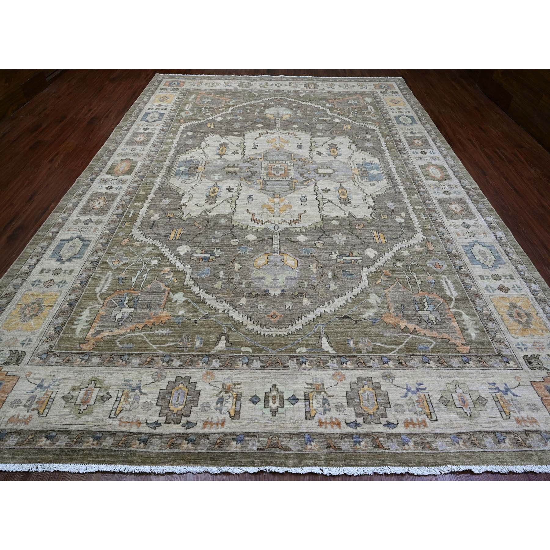 10'x13'8" Cedar Brown, Serapi Heriz Revival, Vegetable Dyes, High Mountain Ghazni Wool, Soft Pile, Hand Knotted, Denser Weave, Oriental Rug Sh20154