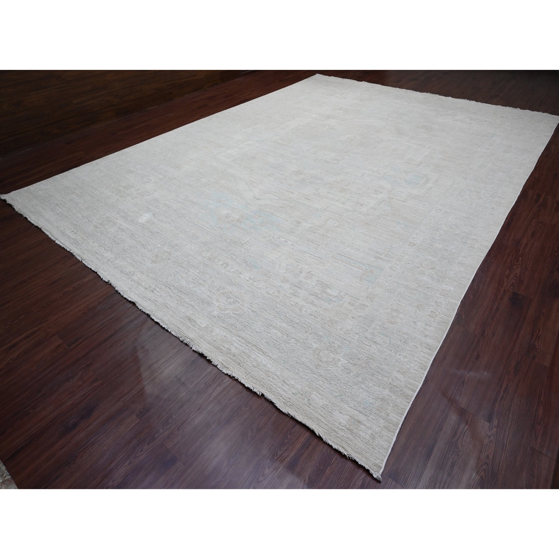 11'5"x15'9" Chiffon White, Washed Out Serapi Heriz, High Mountain Ghazni Wool, Peshawar, Hand Knotted, Denser Weave, Oversized, Oriental Rug Sh20155
