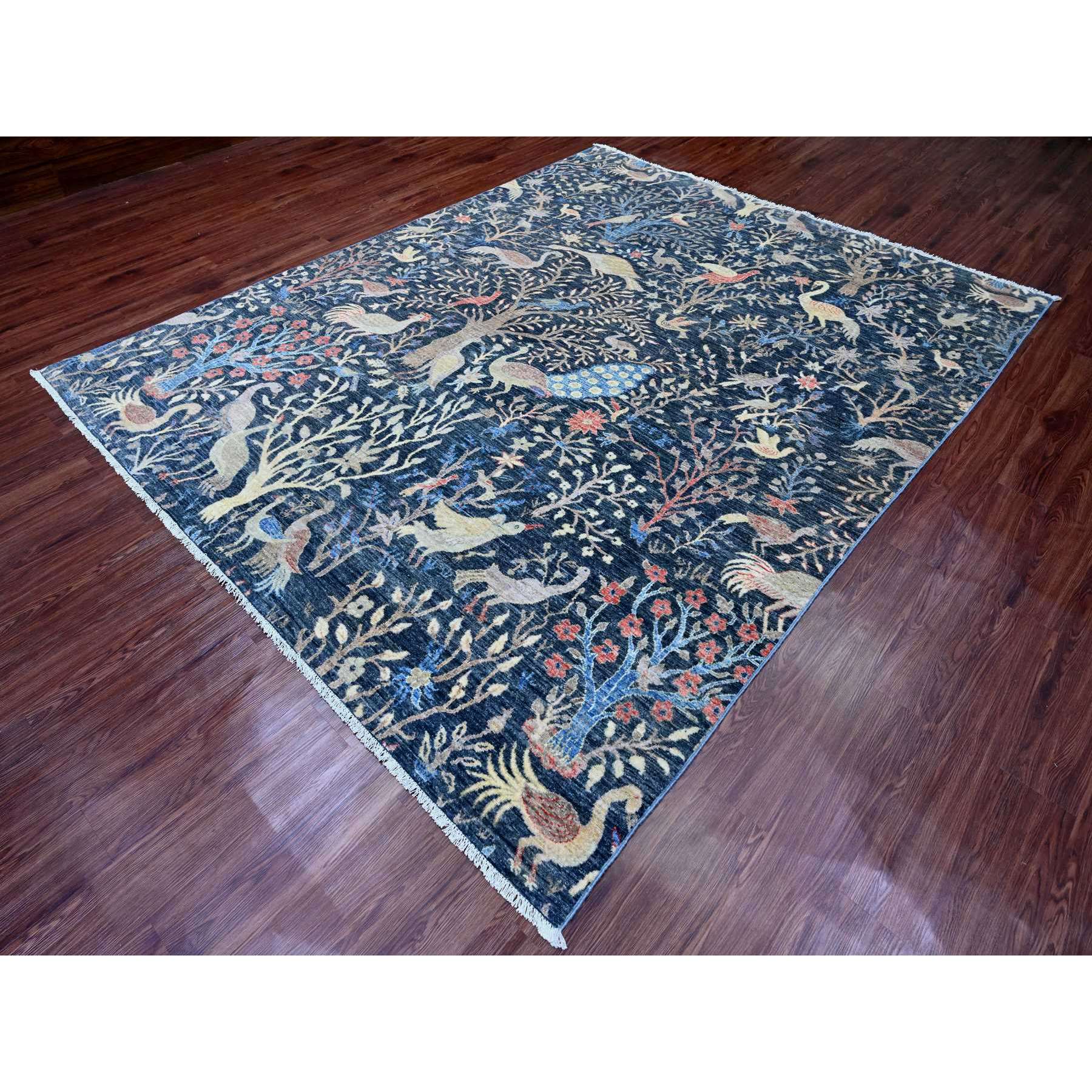 8'x10' Space Cadet Blue, Afghan Peshawar with Birds of Paradise Design, Hand Knotted, Soft Wool, Vegetable Dyes, Oriental Rug Sh20158