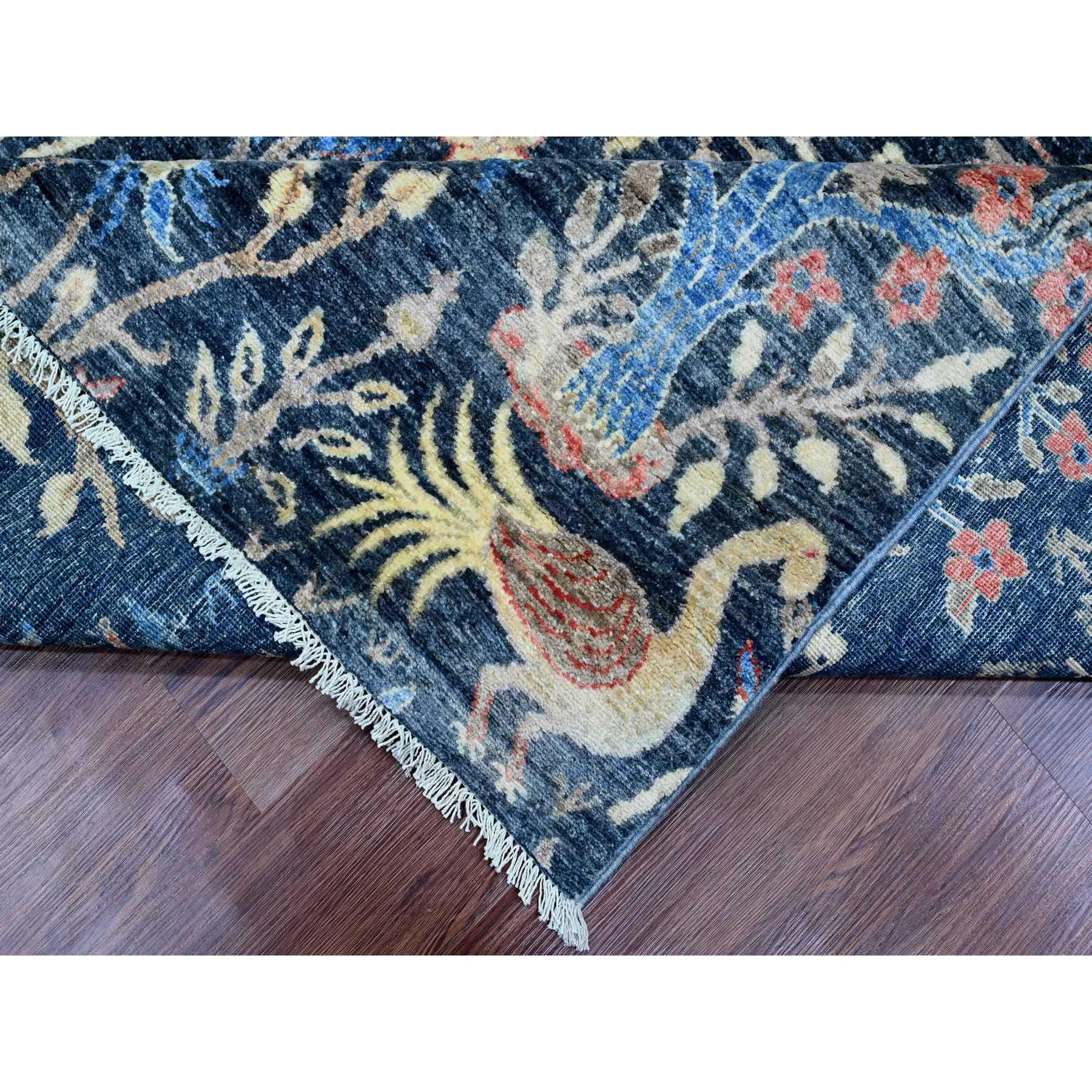 8'x10' Space Cadet Blue, Afghan Peshawar with Birds of Paradise Design, Hand Knotted, Soft Wool, Vegetable Dyes, Oriental Rug Sh20158