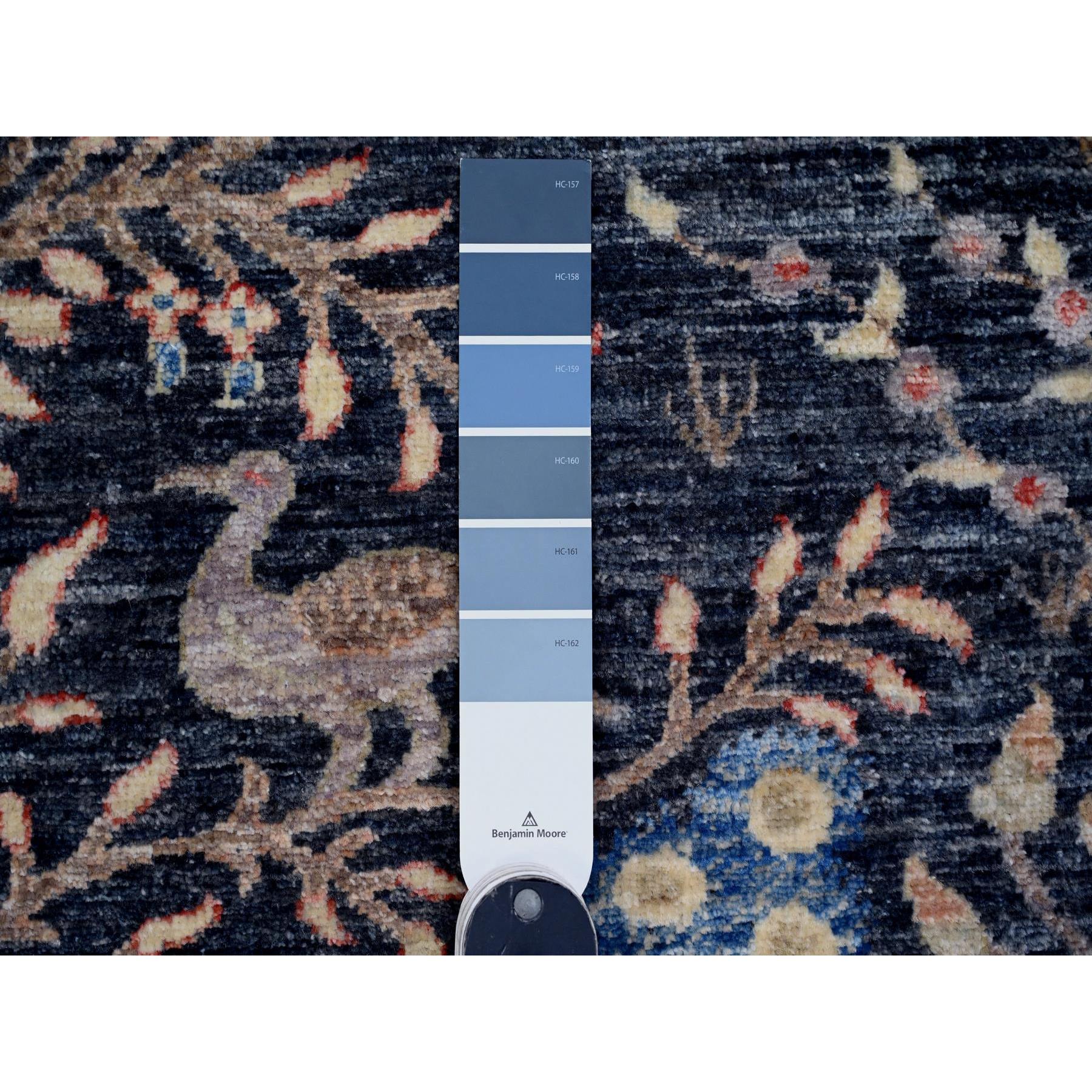 8'x10' Space Cadet Blue, Afghan Peshawar with Birds of Paradise Design, Hand Knotted, Soft Wool, Vegetable Dyes, Oriental Rug Sh20158