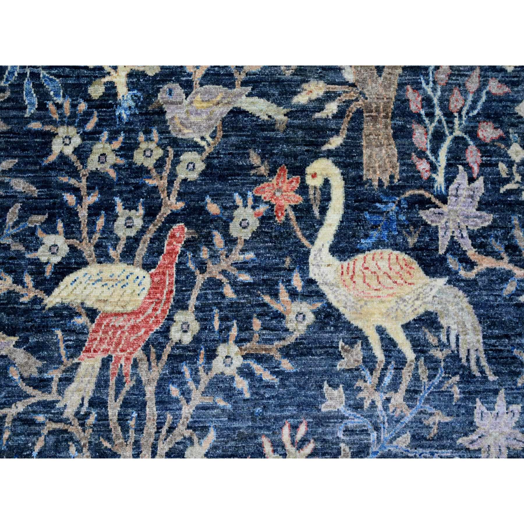 8'x10' Space Cadet Blue, Afghan Peshawar with Birds of Paradise Design, Hand Knotted, Soft Wool, Vegetable Dyes, Oriental Rug Sh20158