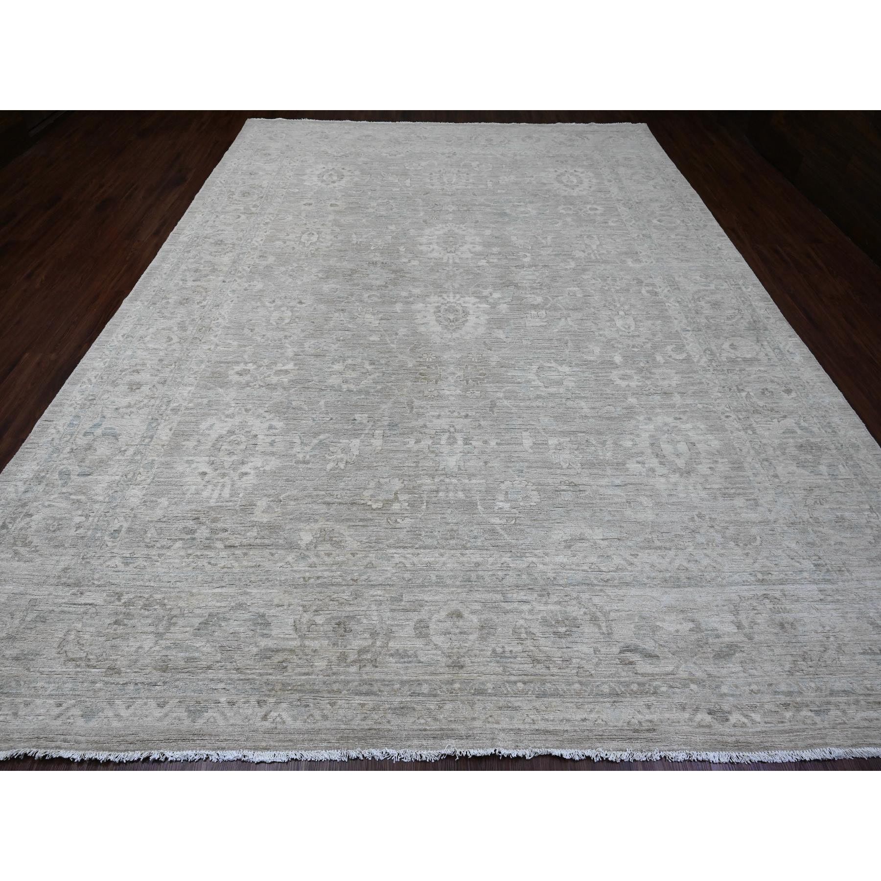 9'9"x13'2" Stone Gray, Washed Out Peshawar with All Over Leaf Pattern, Hand Knotted, Natural Dyes, 100% Wool, Oriental Rug Sh20160