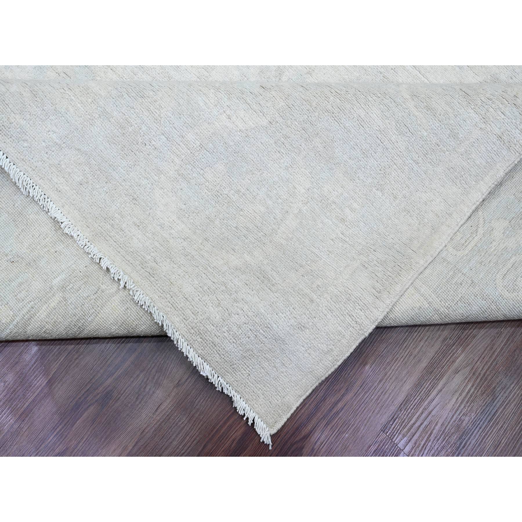 10'x13' Pearl White, Stone Washed Peshawar with All Over Pattern, Hand Knotted, Vegetable Dyes, Pure Wool, Oriental Rug Sh20161